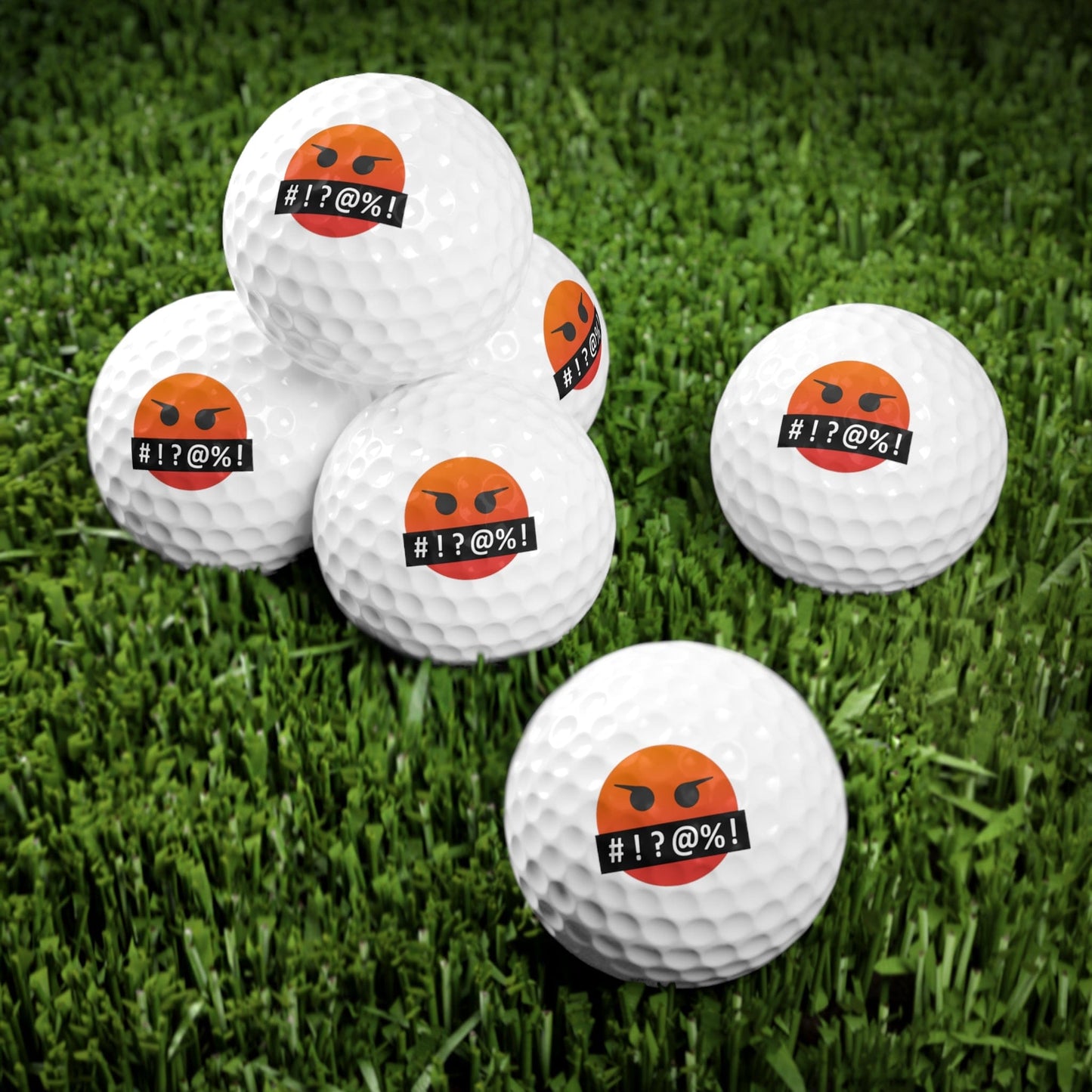 Funny Golfer Gifts  Accessories 1.7" / 6 pcs Angry Emoji Golf Balls, 6 Piece Set