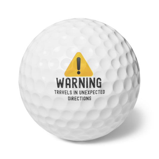 Funny Golfer Gifts  Accessories 1.7" / 6 pcs Warning Travels In Unexpected Directions Golf Balls, 6 Piece Set