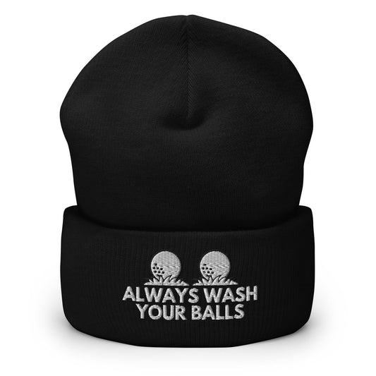 Funny Golfer Gifts  Beanie Black Always Wash Your Balls Hat Beanie