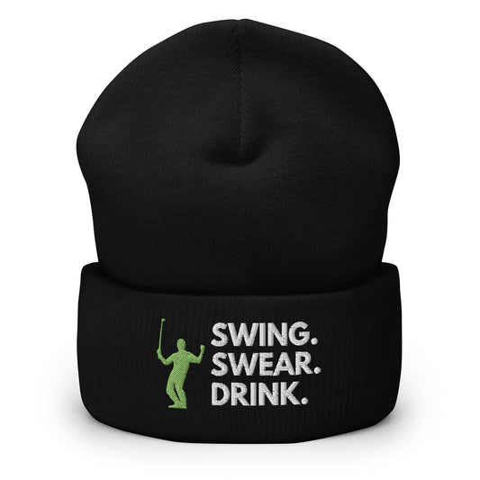 Funny Golfer Gifts  Beanie Black Swing. Swear. Drink Beanie