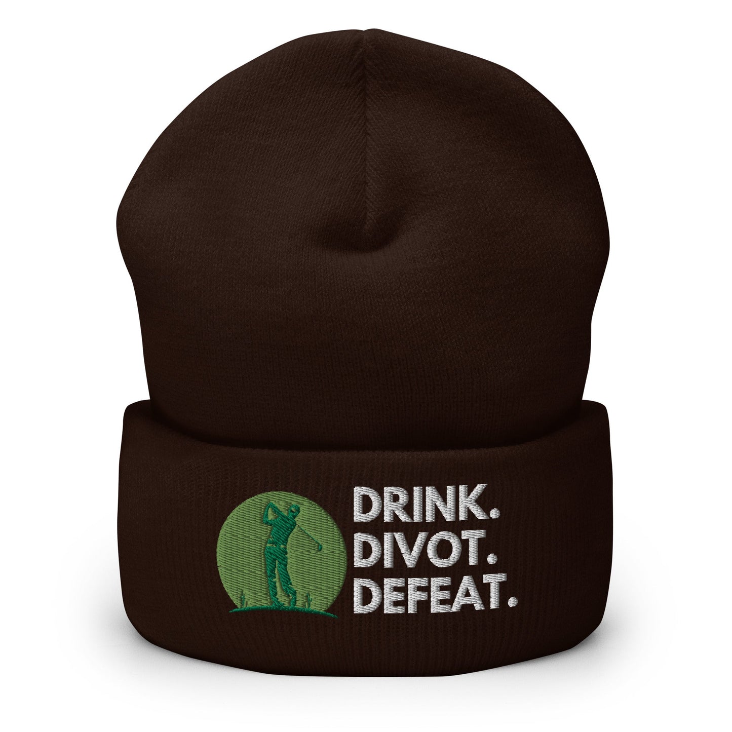 Funny Golfer Gifts  Beanie Brown Drink. Divot. Defeat Beanie