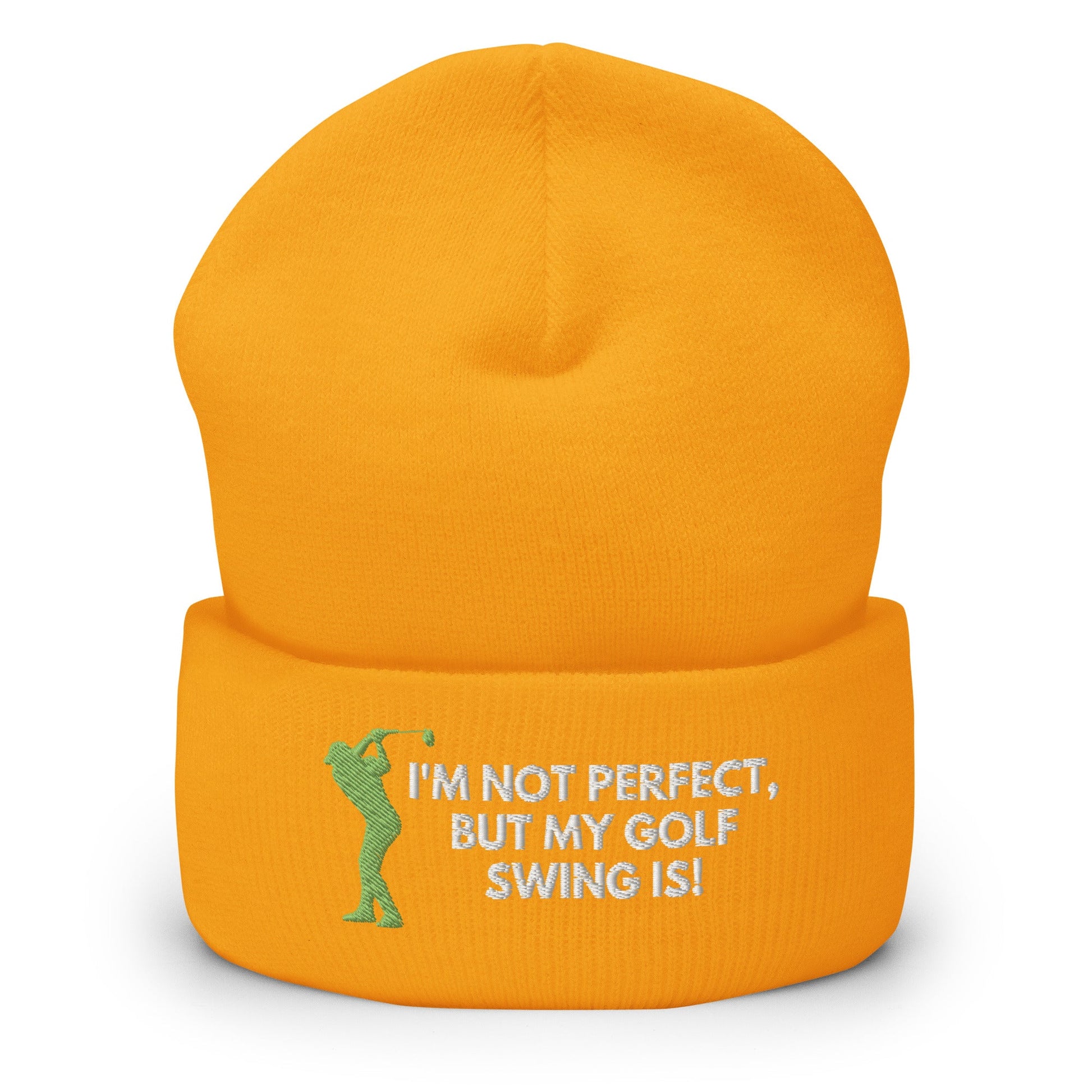 Funny Golfer Gifts  Beanie Gold I'm Not Perfect But My Golf Swing Is Hat Beanie