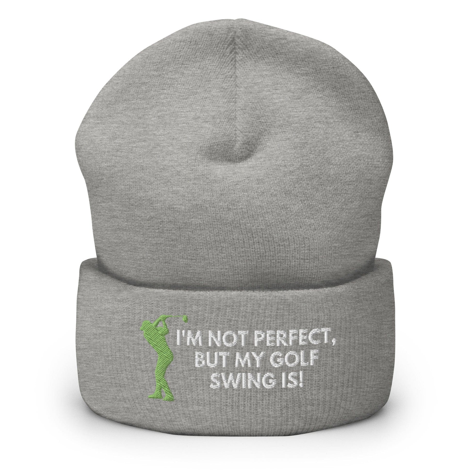 Funny Golfer Gifts  Beanie Heather Grey I'm Not Perfect But My Golf Swing Is Hat Beanie