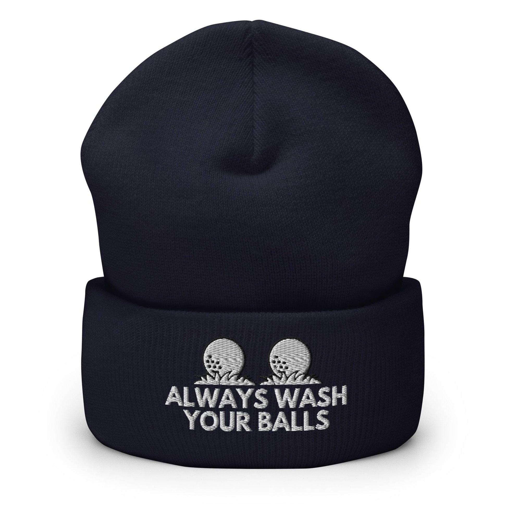 Funny Golfer Gifts  Beanie Navy Always Wash Your Balls Hat Beanie