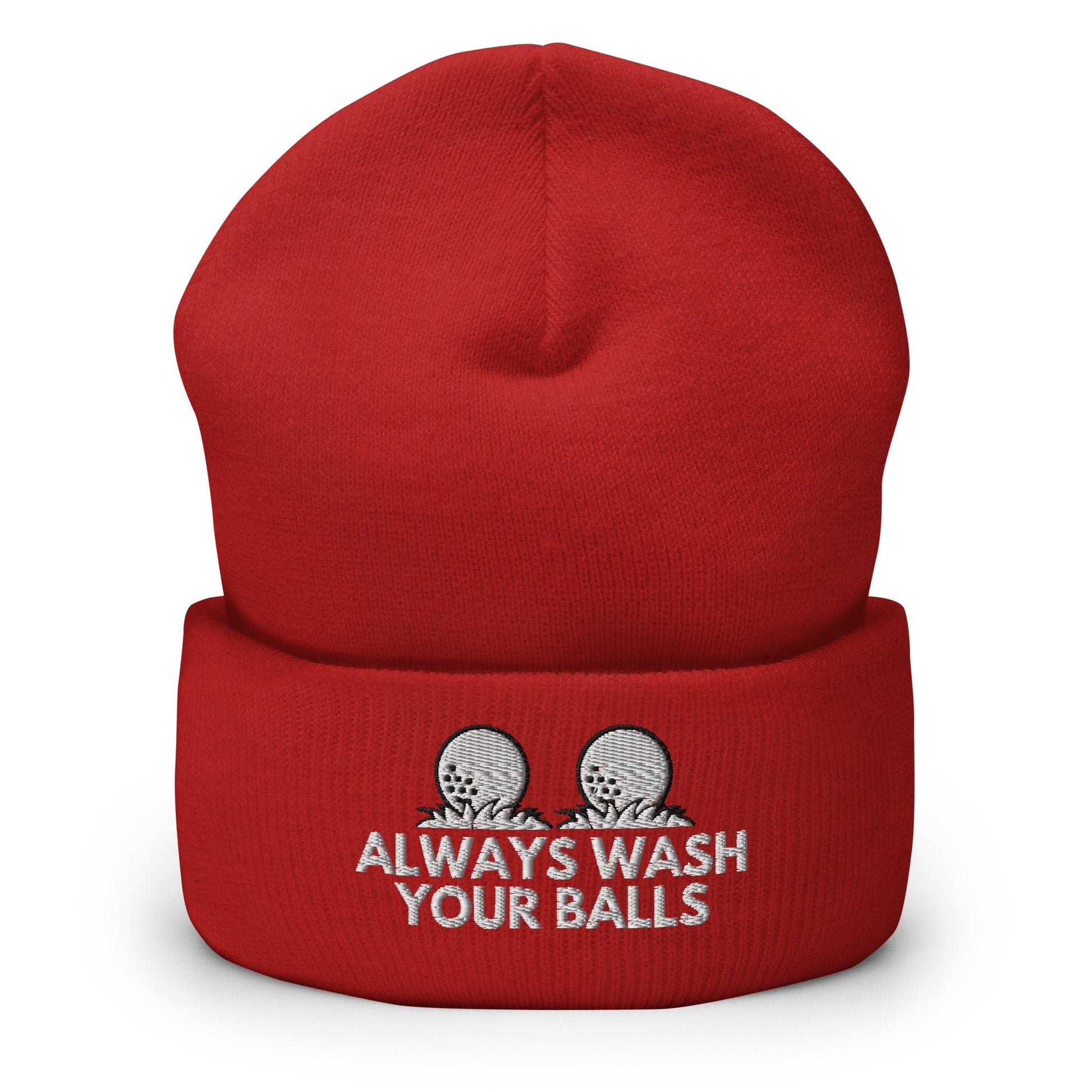 Funny Golfer Gifts  Beanie Red Always Wash Your Balls Hat Beanie