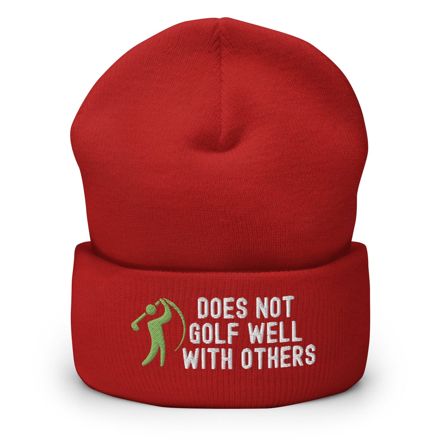 Funny Golfer Gifts  Beanie Red Does Not Golf Well With Others Beanie