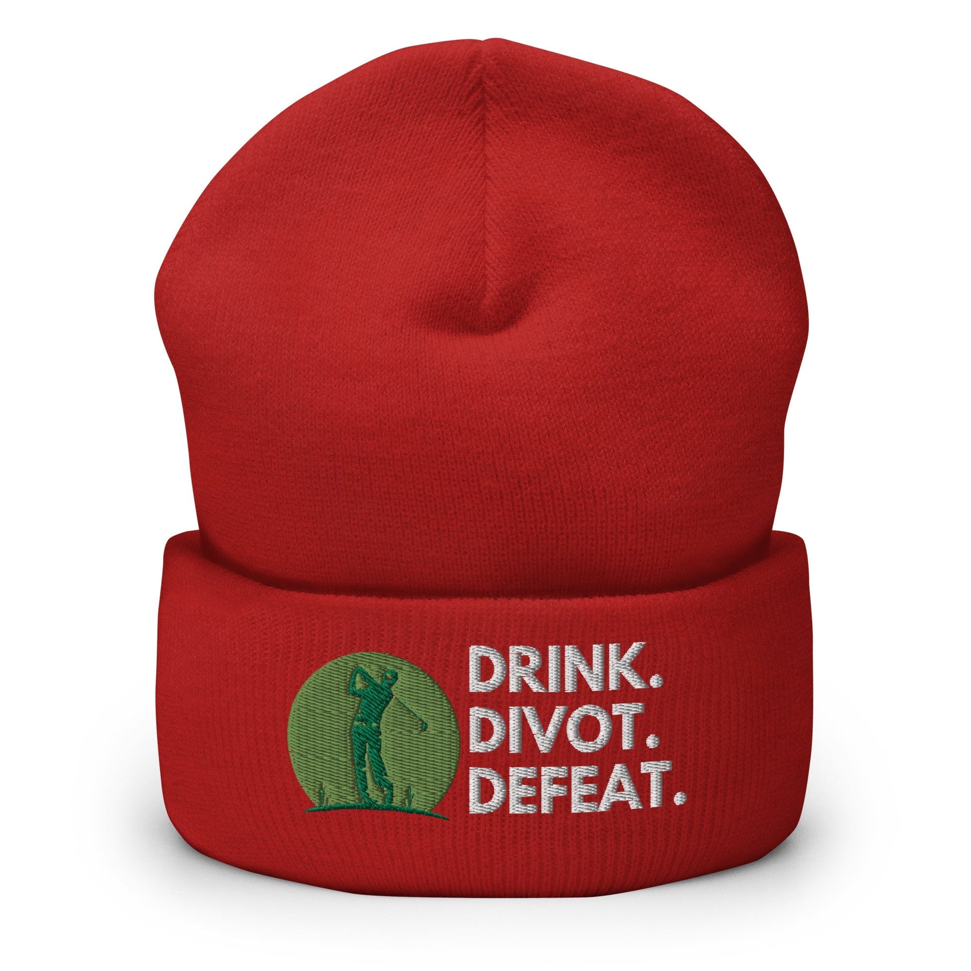 Funny Golfer Gifts  Beanie Red Drink. Divot. Defeat Beanie
