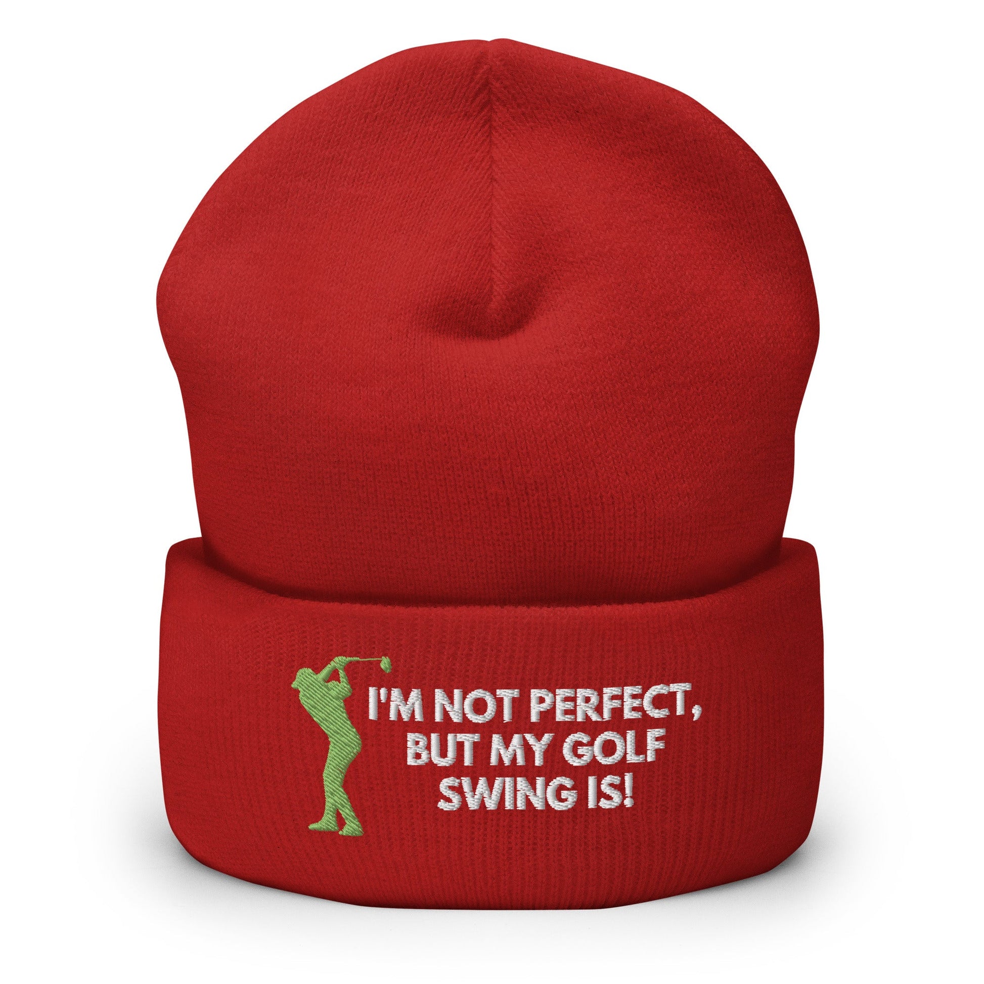 Funny Golfer Gifts  Beanie Red I'm Not Perfect But My Golf Swing Is Hat Beanie