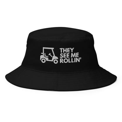 Funny Golfer Gifts  Bucket Hat Black They See Me Rollin Golfcart Hat Bucket Hat