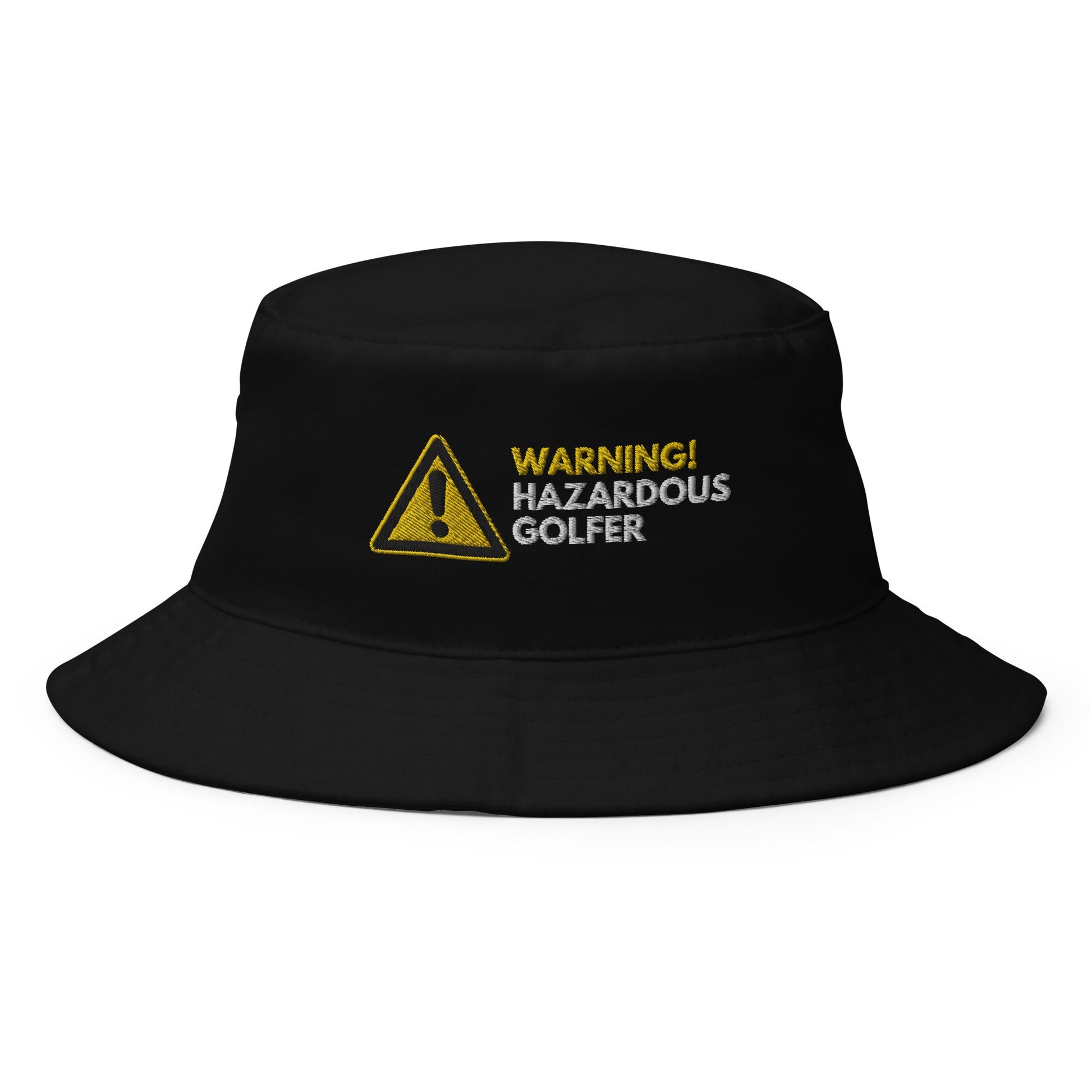 Funny Golfer Gifts  Bucket Hat Black Warning Hazardous Golfer Bucket Hat