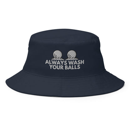 Funny Golfer Gifts  Bucket Hat Navy Always Wash Your Balls Hat Bucket Hat