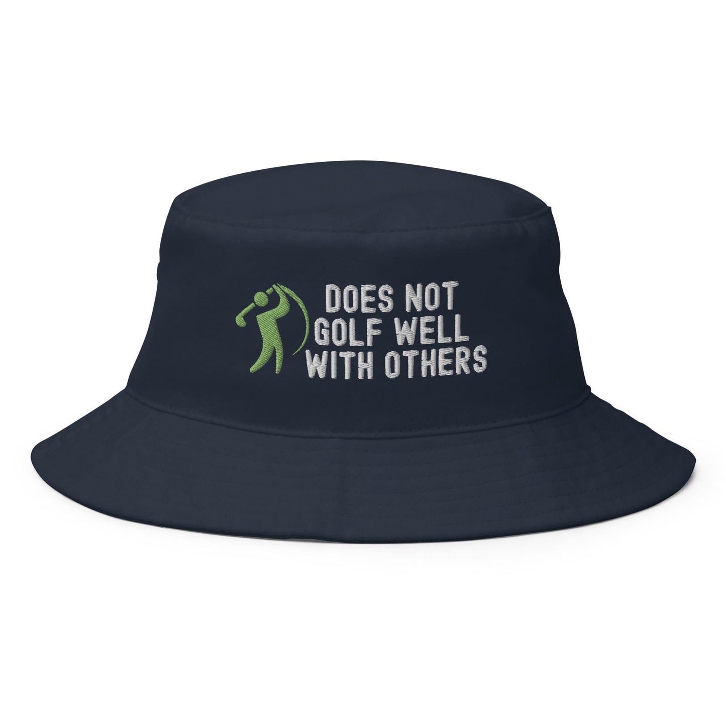 Funny Golfer Gifts  Bucket Hat Navy Does Not Golf Well With Others Bucket Hat