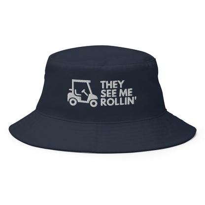 Funny Golfer Gifts  Bucket Hat Navy They See Me Rollin Golfcart Hat Bucket Hat