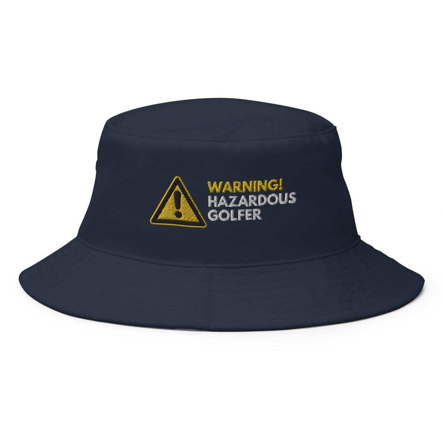 Funny Golfer Gifts  Bucket Hat Navy Warning Hazardous Golfer Bucket Hat