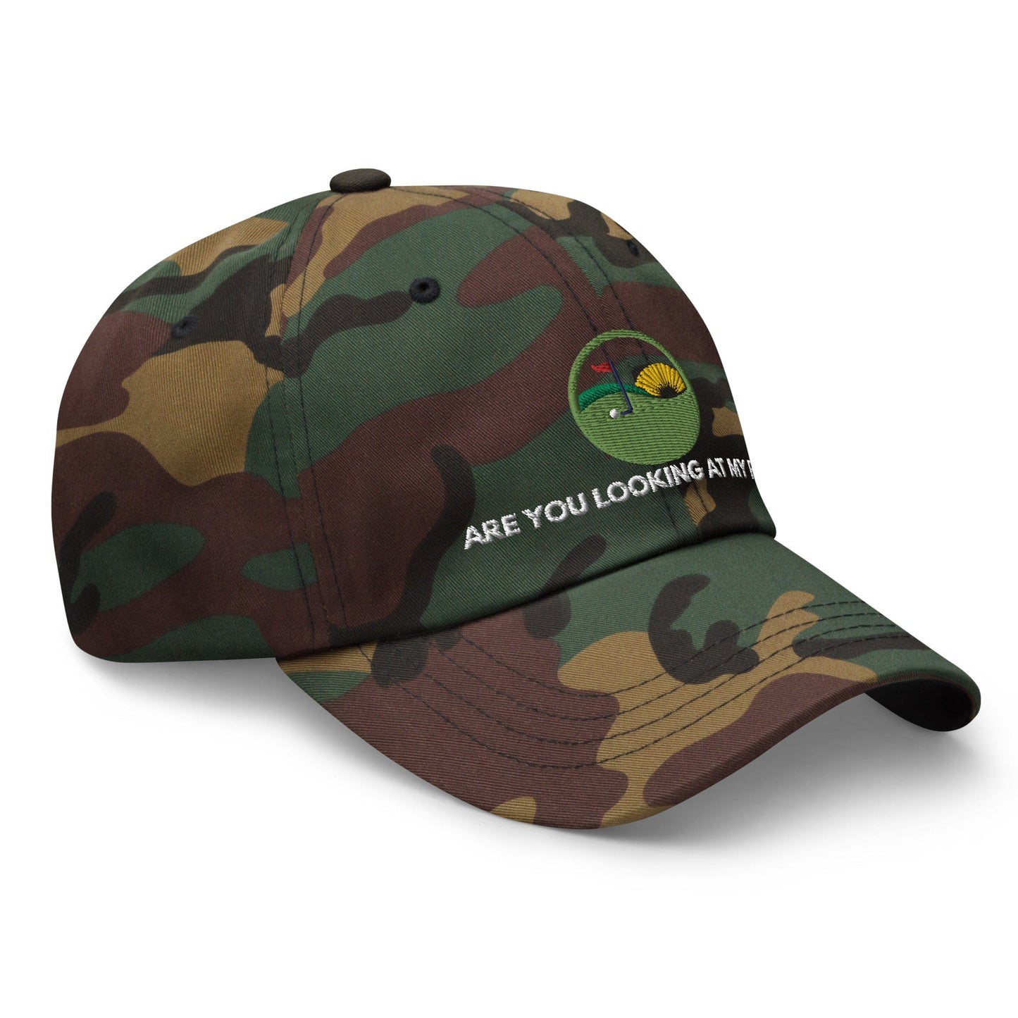 Funny Golfer Gifts  Dad Cap Green Camo Are you looking at my putt Dad Cap