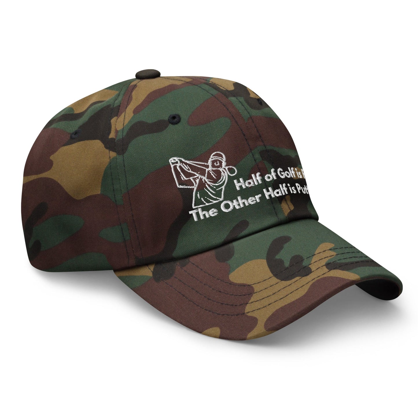 Funny Golfer Gifts  Dad Cap Green Camo Half of Golf is Fun