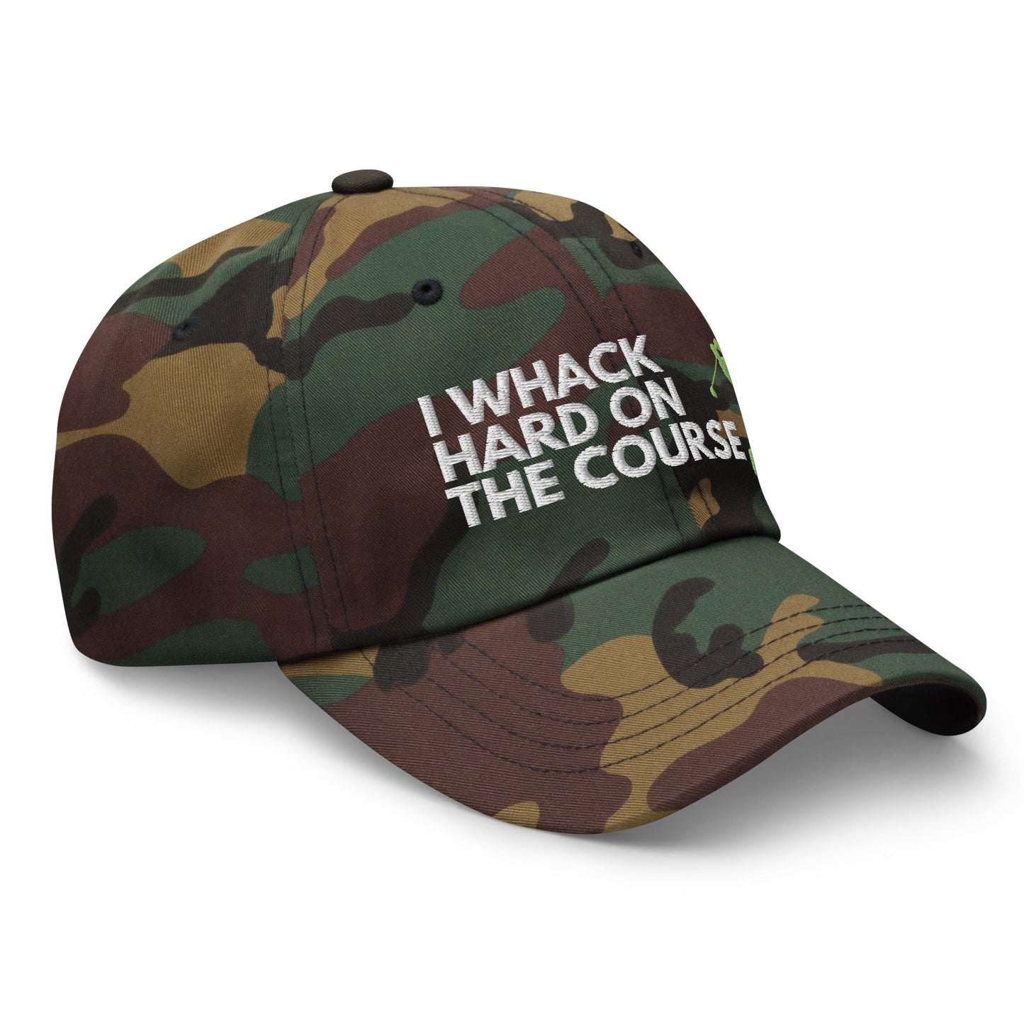 Funny Golfer Gifts  Dad Cap Green Camo I Whack Hard On The Course Cap