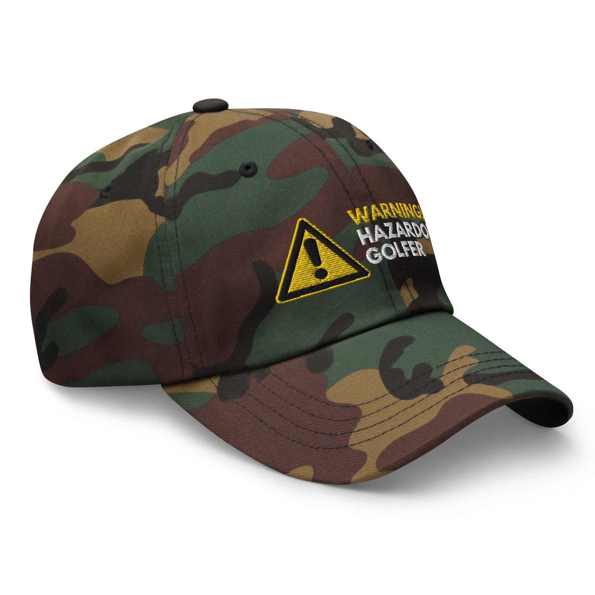 Funny Golfer Gifts  Dad Cap Green Camo Warning Hazardous Golfer Cap