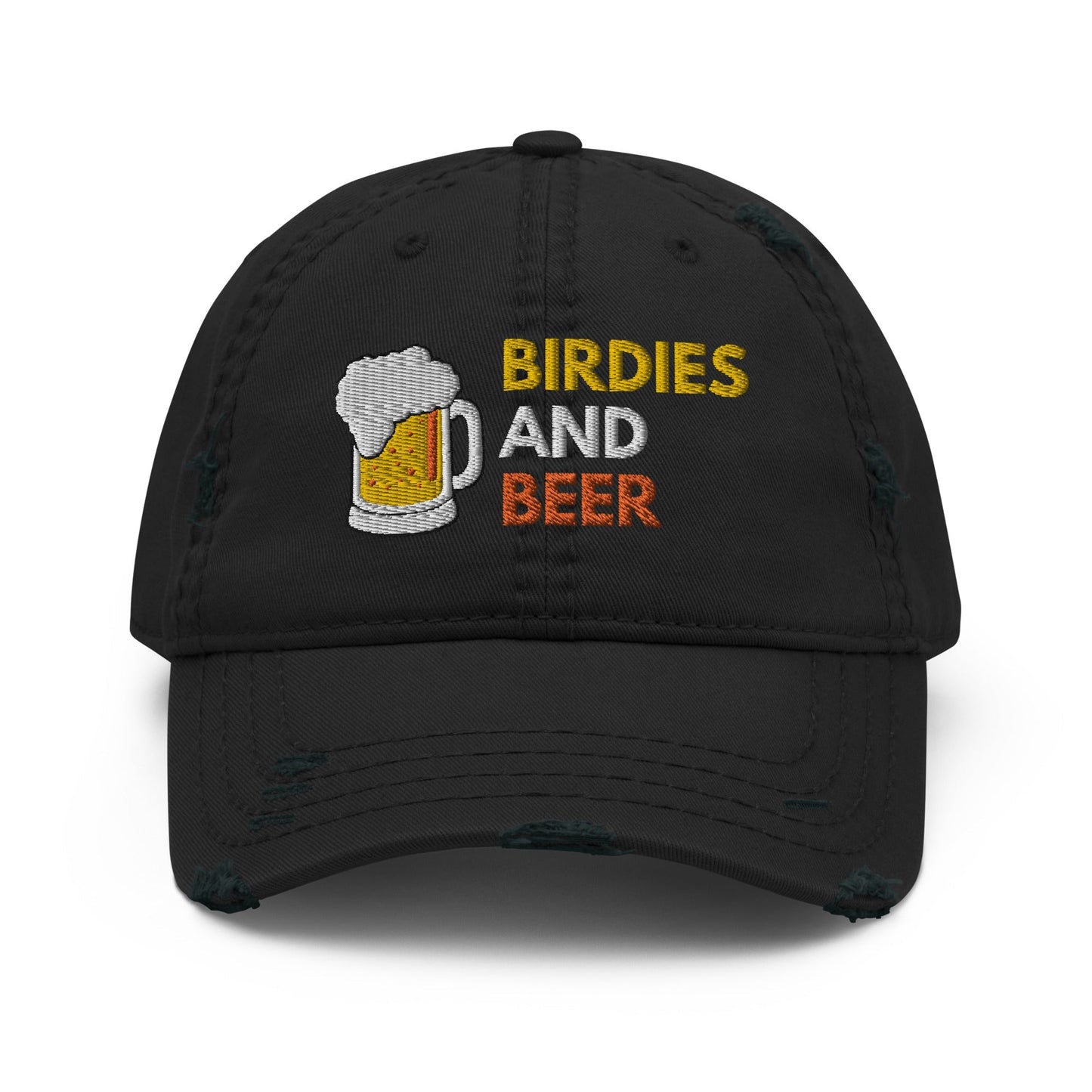 Funny Golfer Gifts  Distressed Cap Black Birdies and Beer Distressed Hat