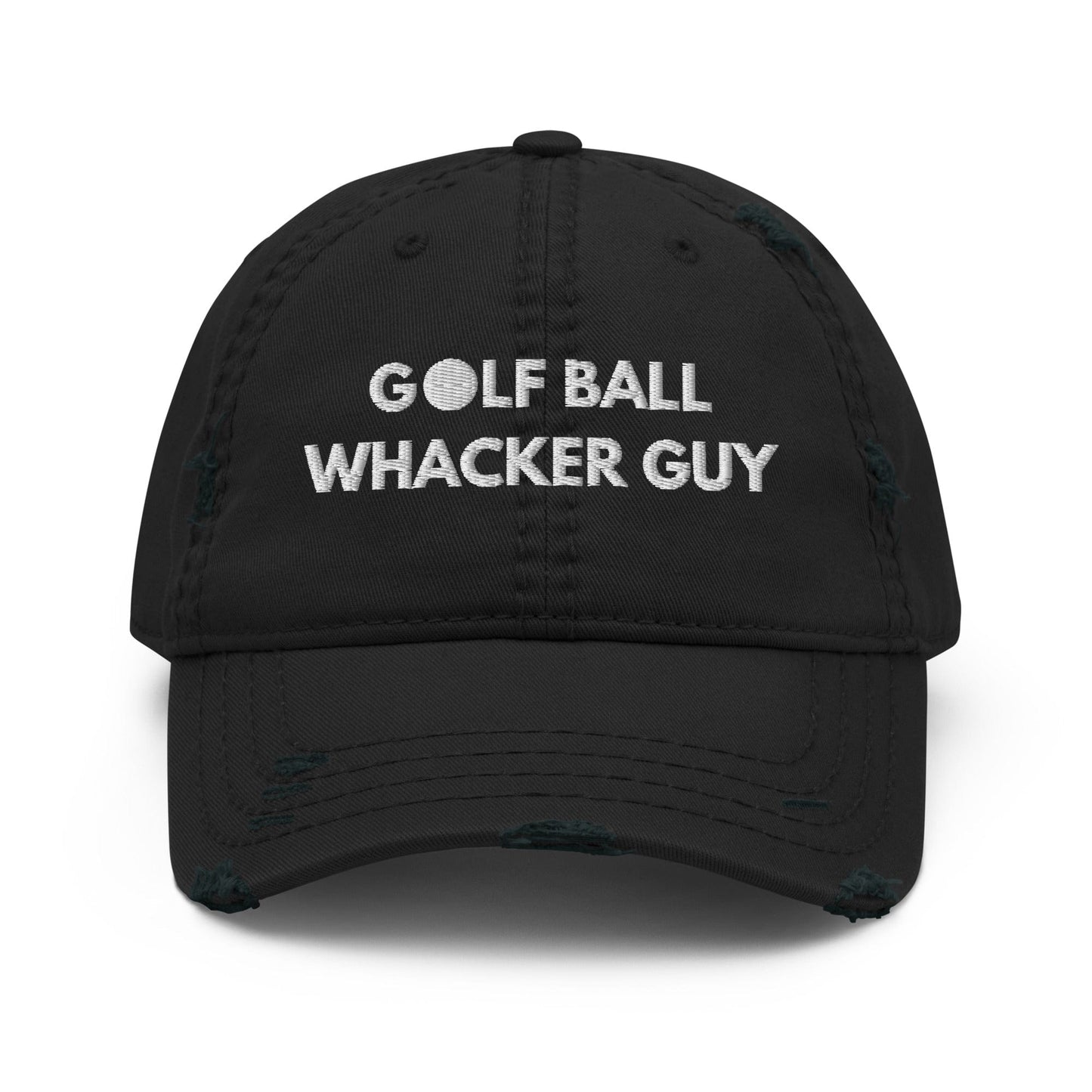 Funny Golfer Gifts  Distressed Cap Black Golf Ball Whacker Guy Hat Distressed Hat