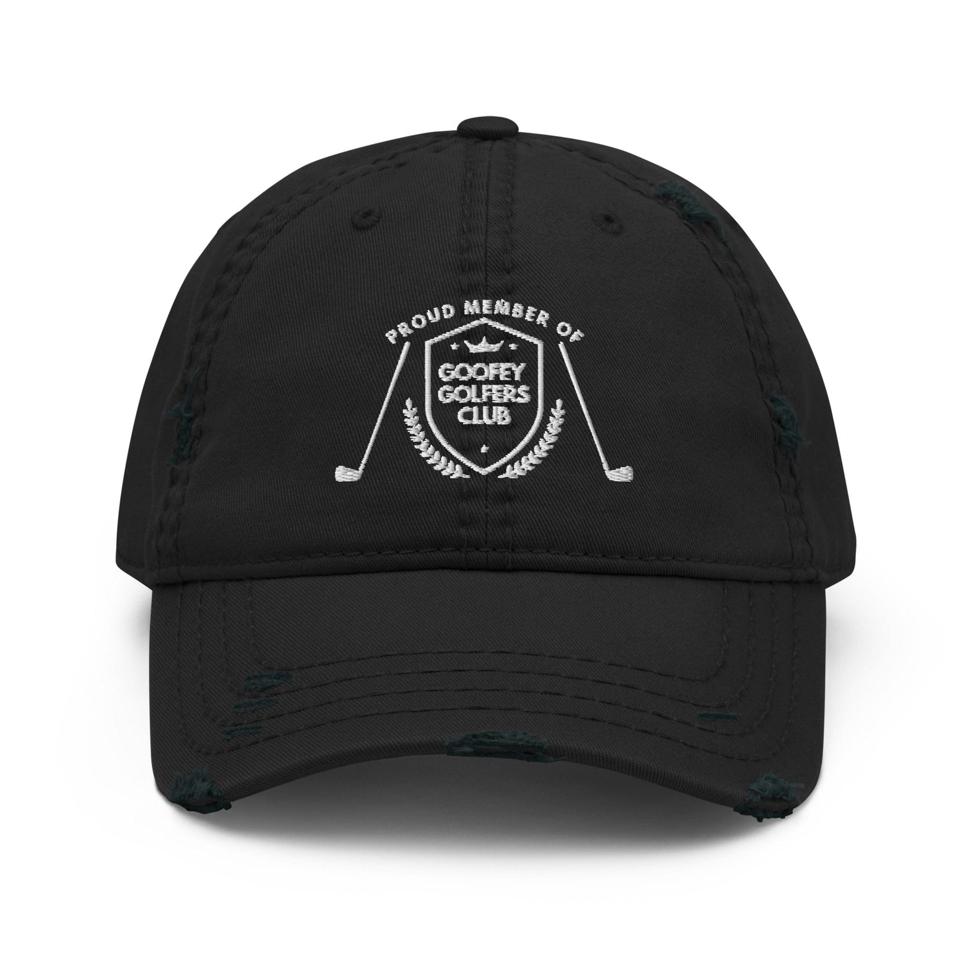 Funny Golfer Gifts  Distressed Cap Black Goofey Golfers Club Distressed Hat