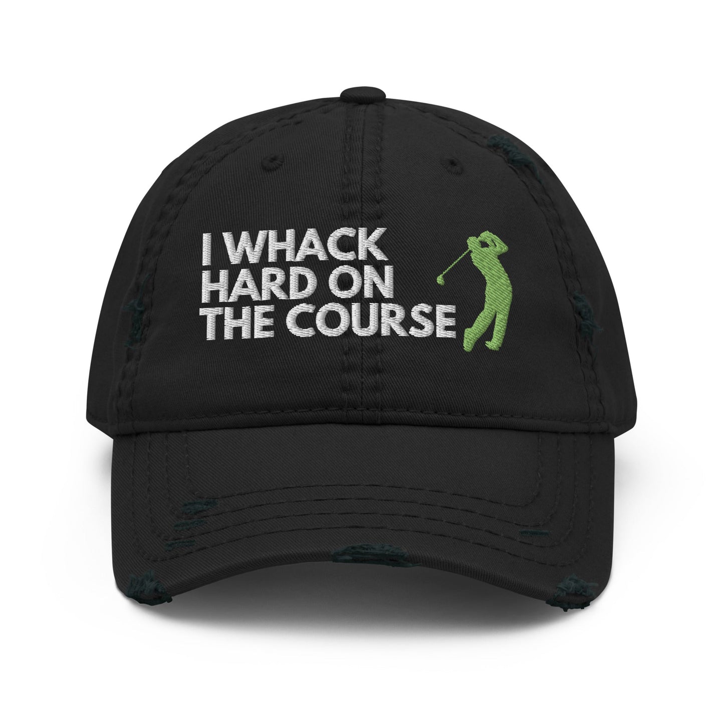Funny Golfer Gifts  Distressed Cap Black I Whack Hard On The Course Distressed Hat