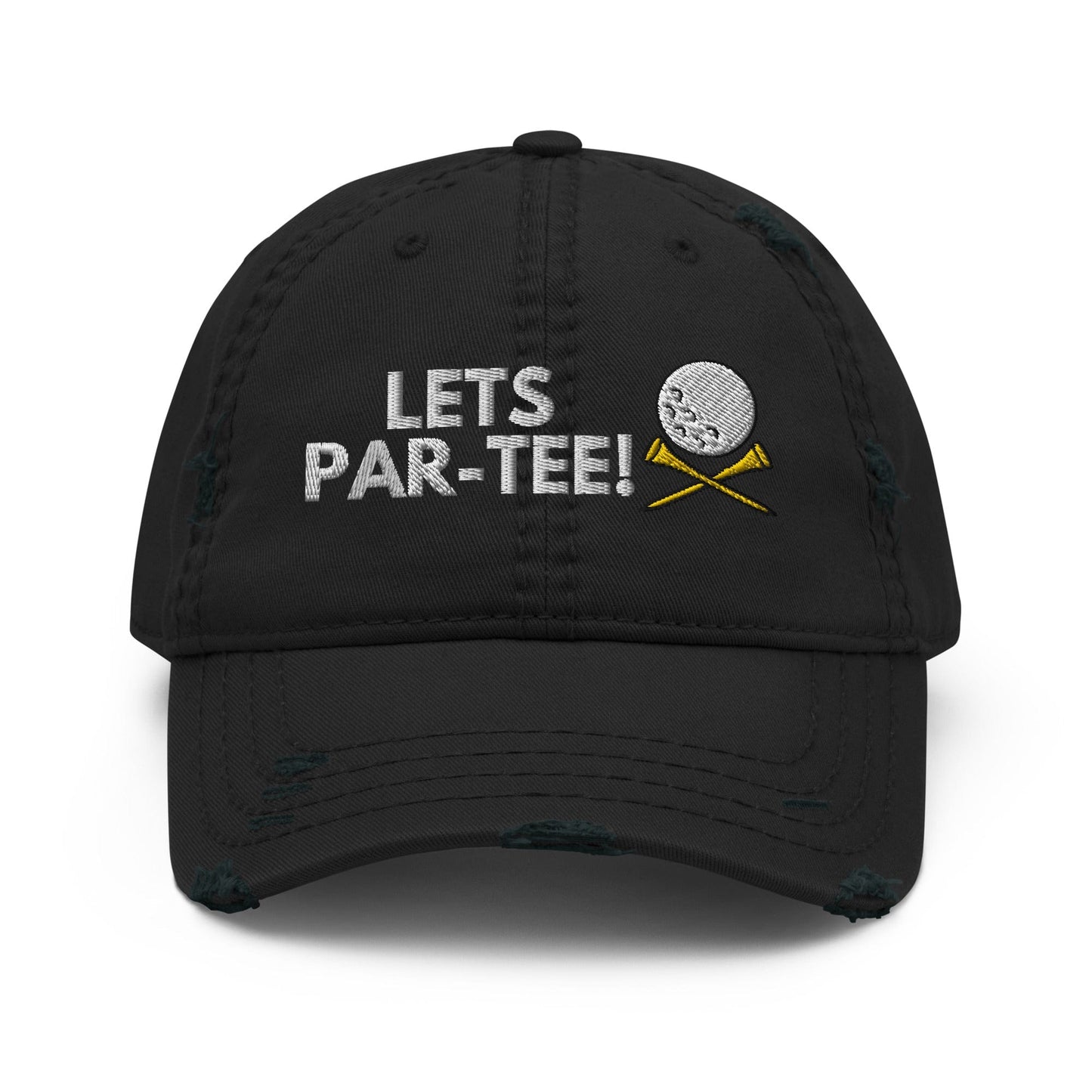 Funny Golfer Gifts  Distressed Cap Black Lets Par-Tee Hat Distressed Hat