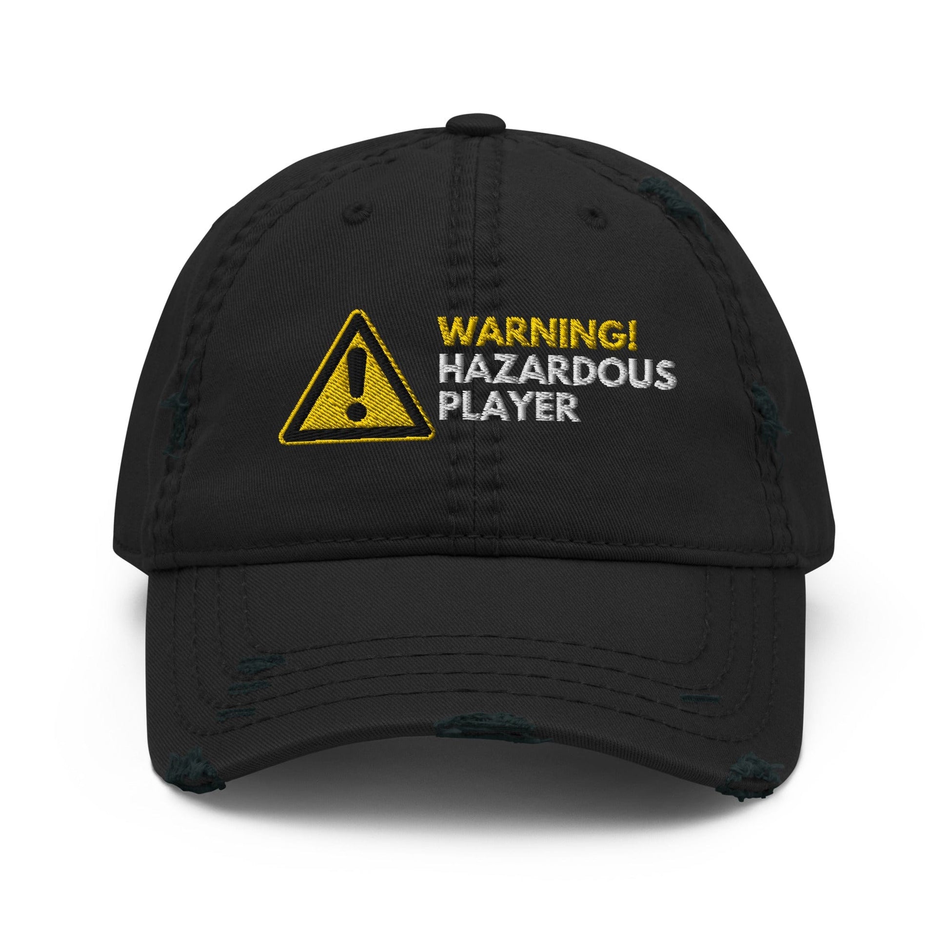 Funny Golfer Gifts  Distressed Cap Black Warning Hazardous Player Distressed Hat