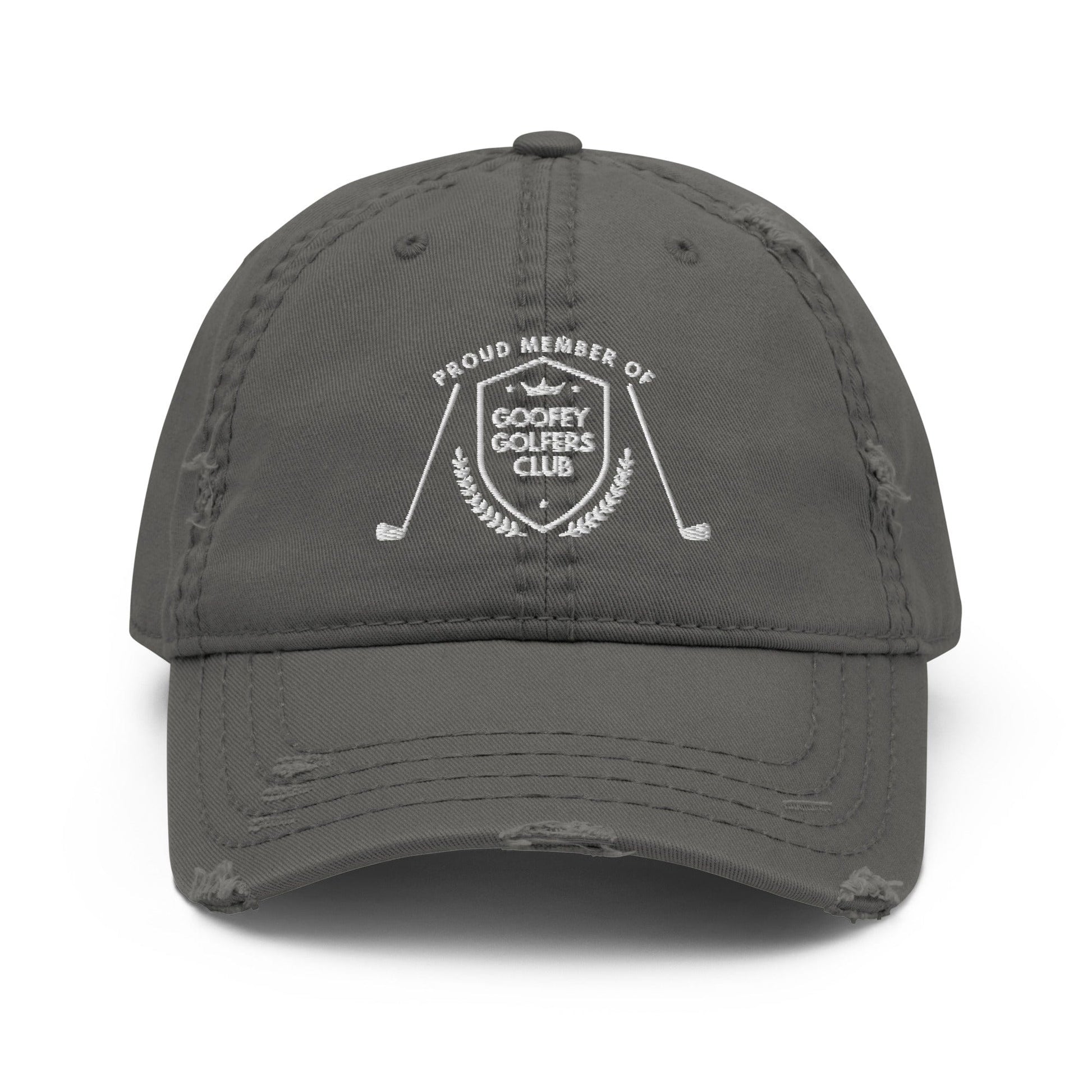 Funny Golfer Gifts  Distressed Cap Charcoal Grey Goofey Golfers Club Distressed Hat