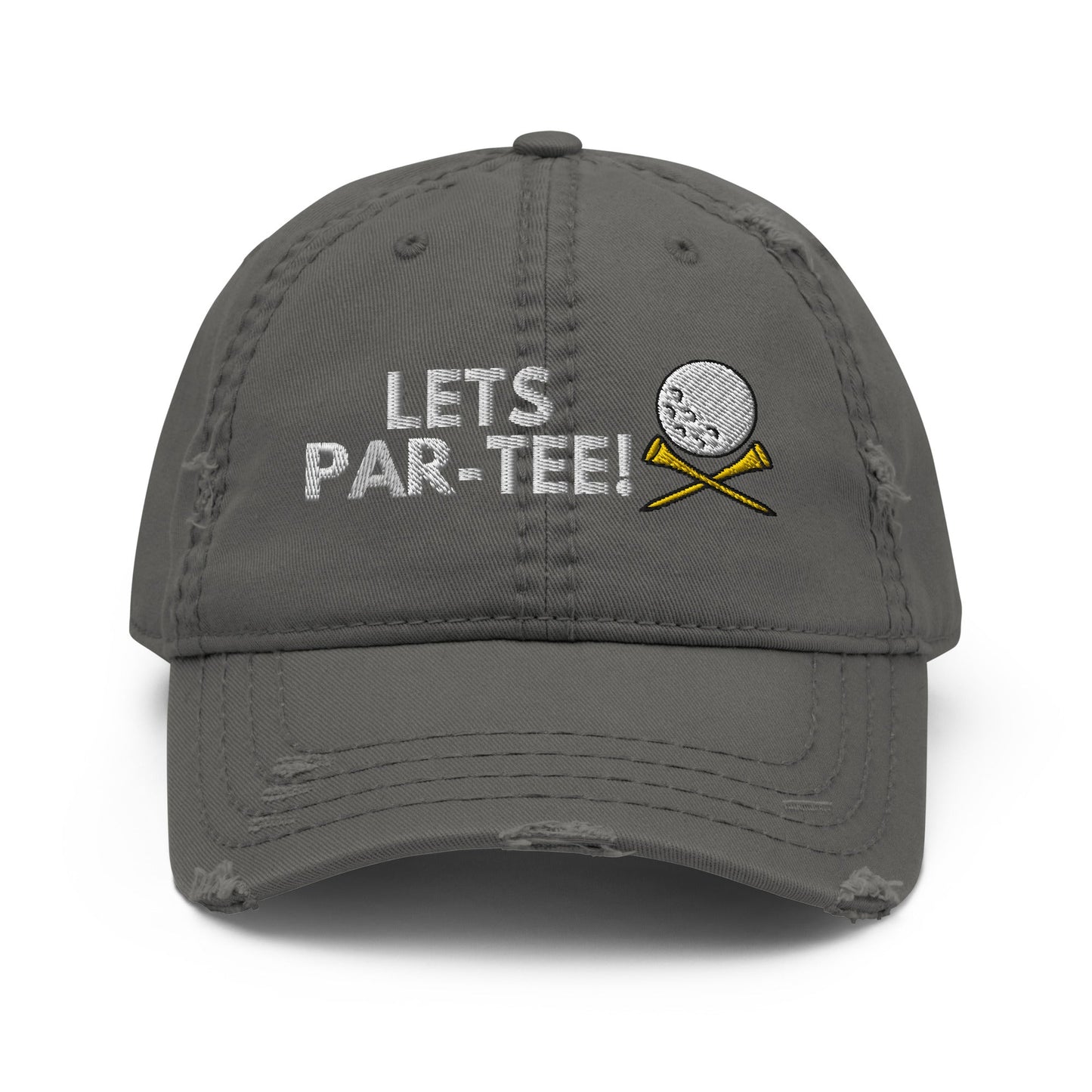 Funny Golfer Gifts  Distressed Cap Charcoal Grey Lets Par-Tee Hat Distressed Hat