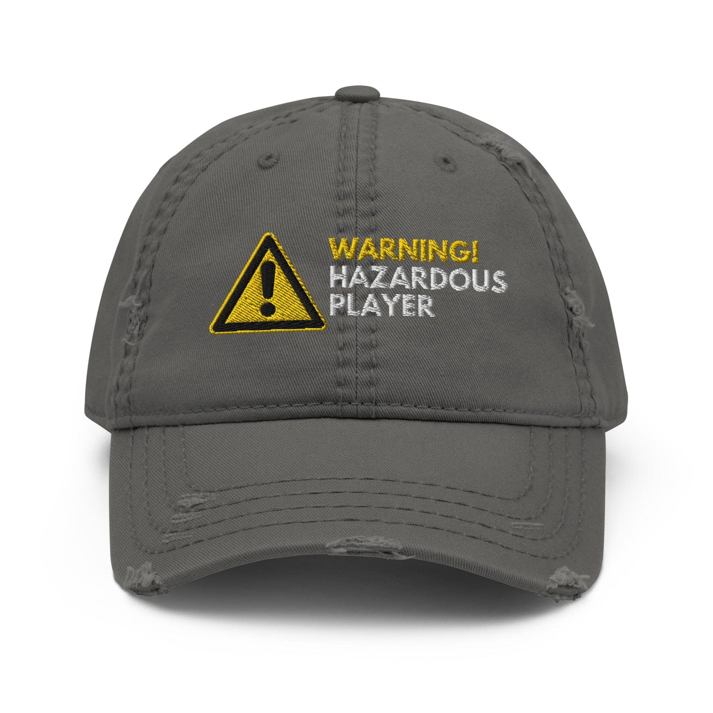 Funny Golfer Gifts  Distressed Cap Charcoal Grey Warning Hazardous Player Distressed Hat