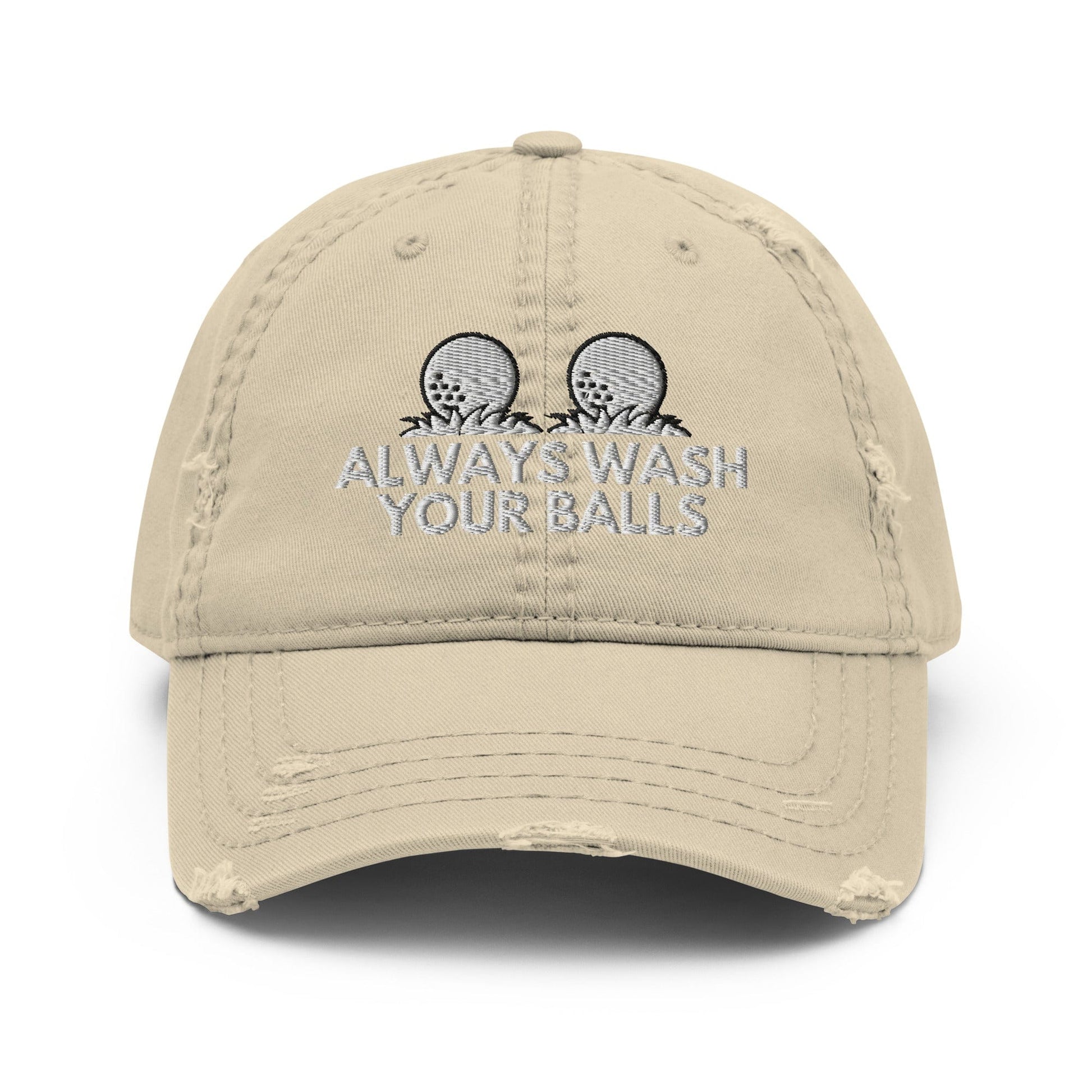 Funny Golfer Gifts  Distressed Cap Khaki Always Wash Your Balls Hat Distressed Hat