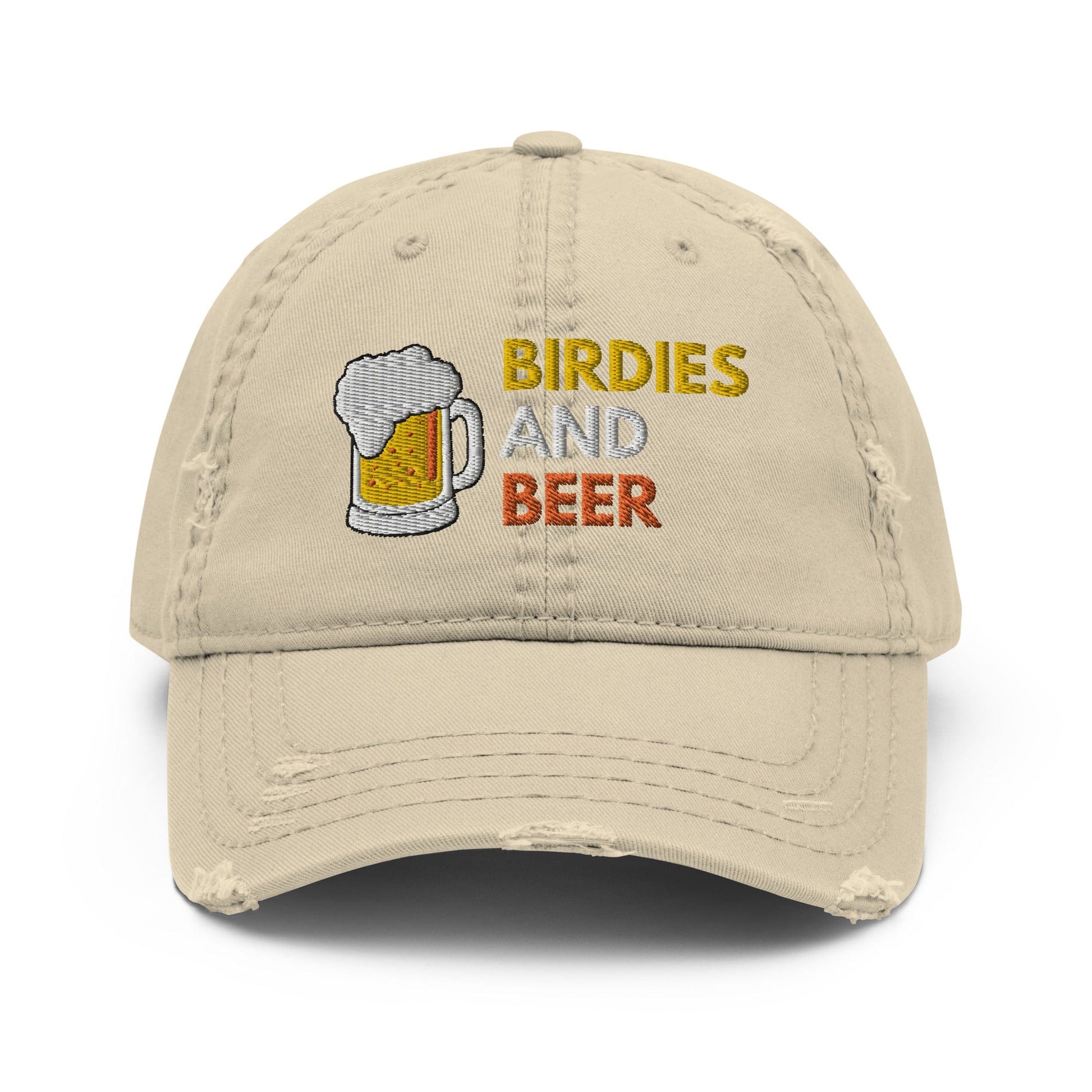 Funny Golfer Gifts  Distressed Cap Khaki Birdies and Beer Distressed Hat