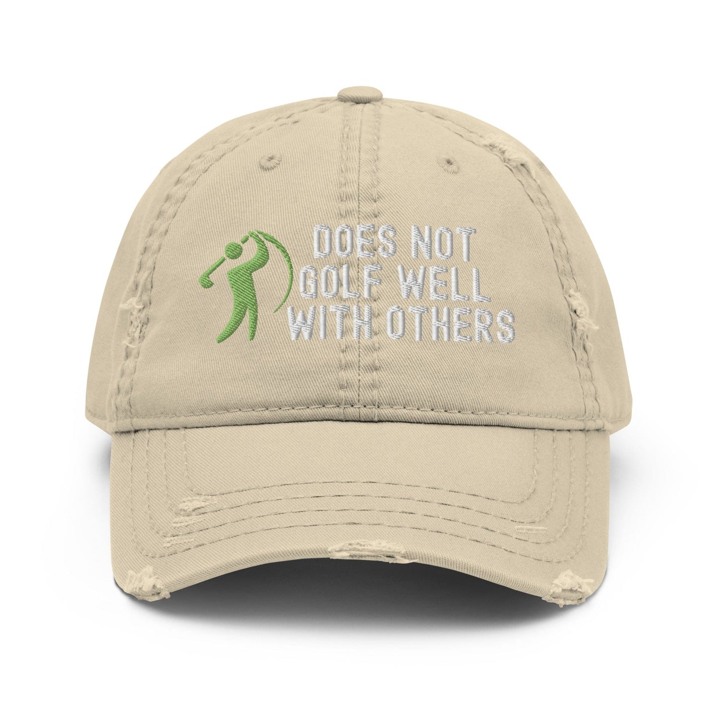 Funny Golfer Gifts  Distressed Cap Khaki Does Not Golf Well With Others Distressed Hat