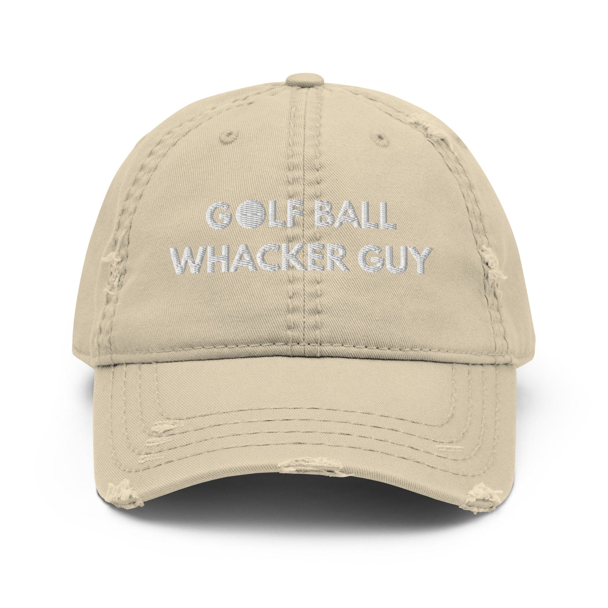 Funny Golfer Gifts  Distressed Cap Khaki Golf Ball Whacker Guy Hat Distressed Hat