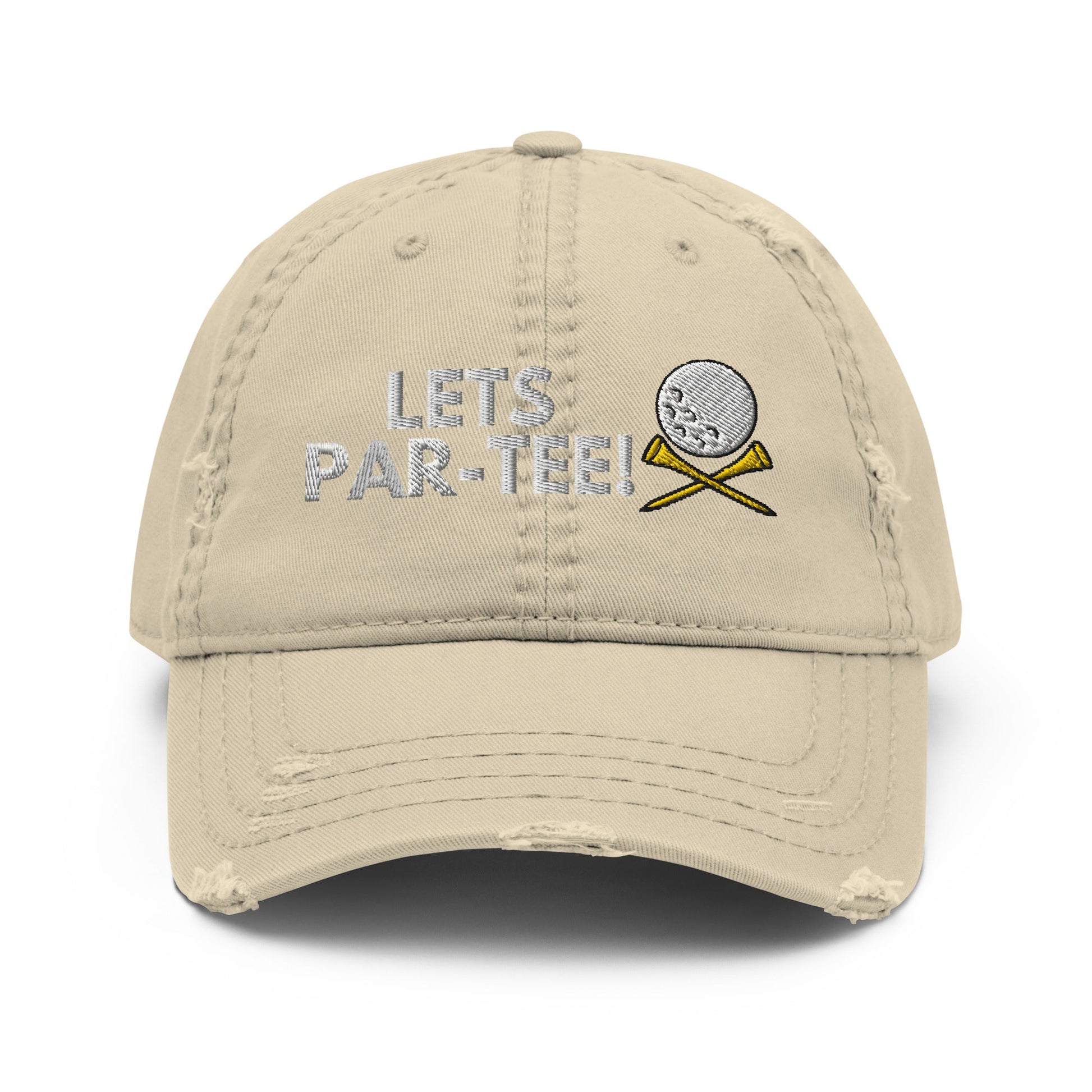 Funny Golfer Gifts  Distressed Cap Khaki Lets Par-Tee Hat Distressed Hat