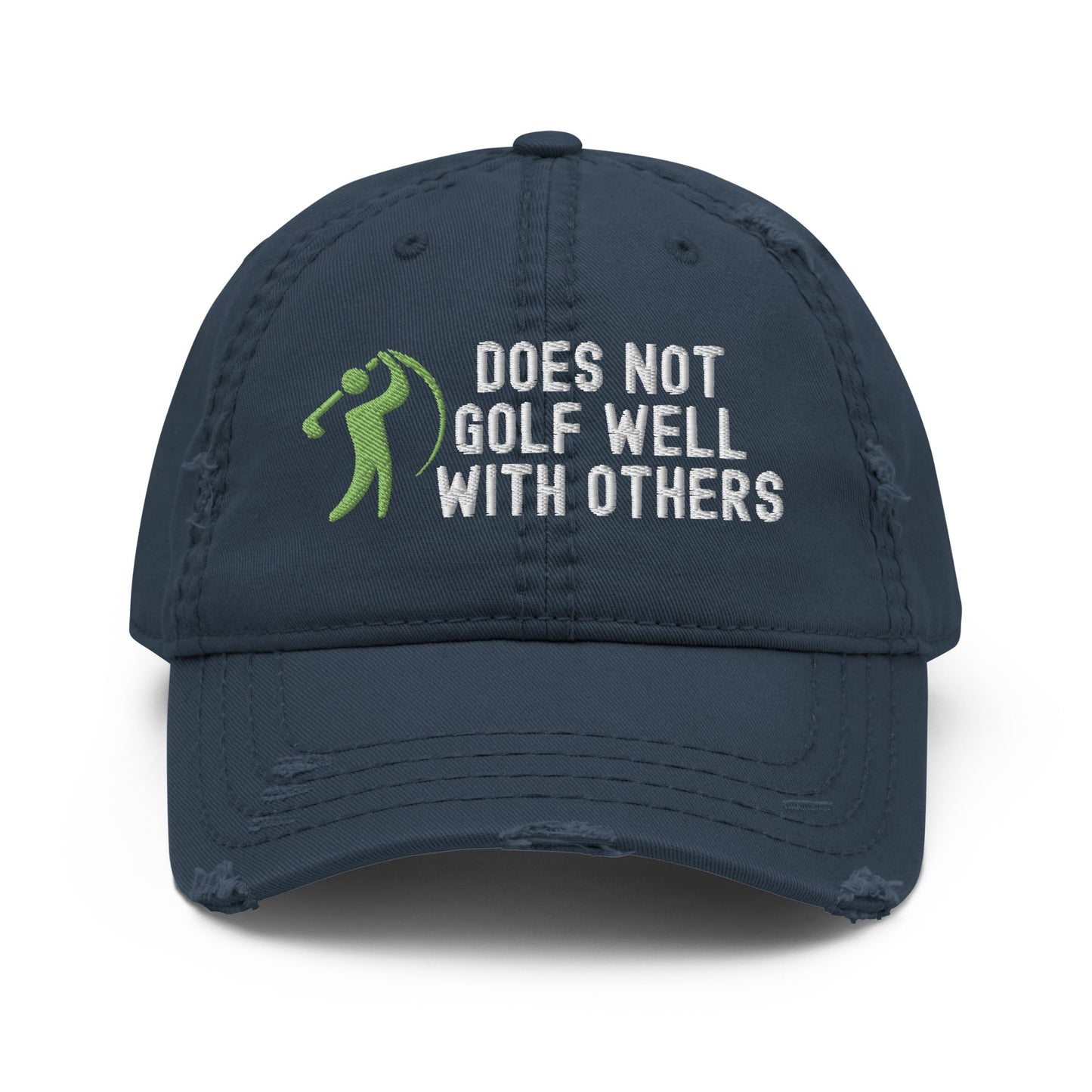 Funny Golfer Gifts  Distressed Cap Navy Does Not Golf Well With Others Distressed Hat