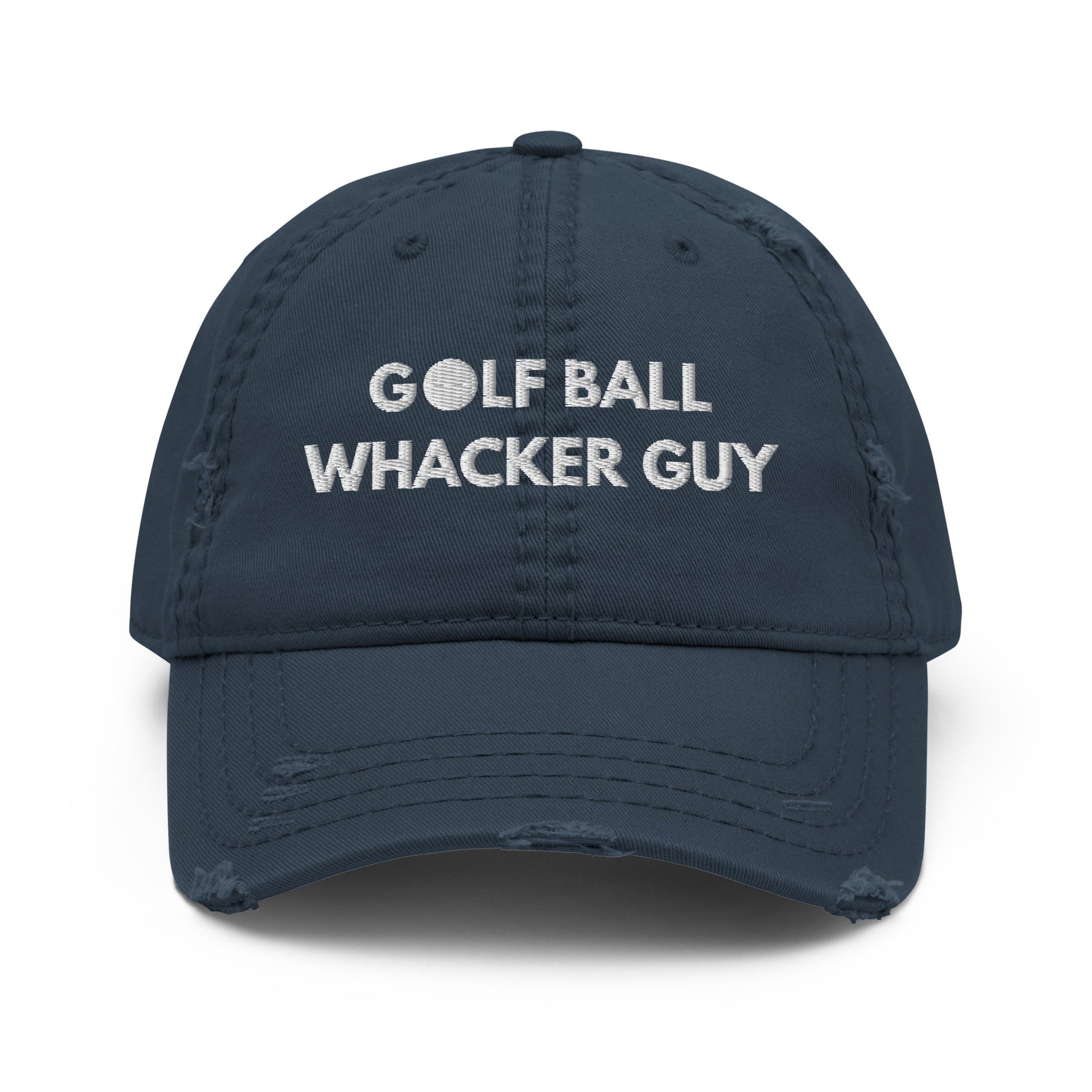 Funny Golfer Gifts  Distressed Cap Navy Golf Ball Whacker Guy Hat Distressed Hat