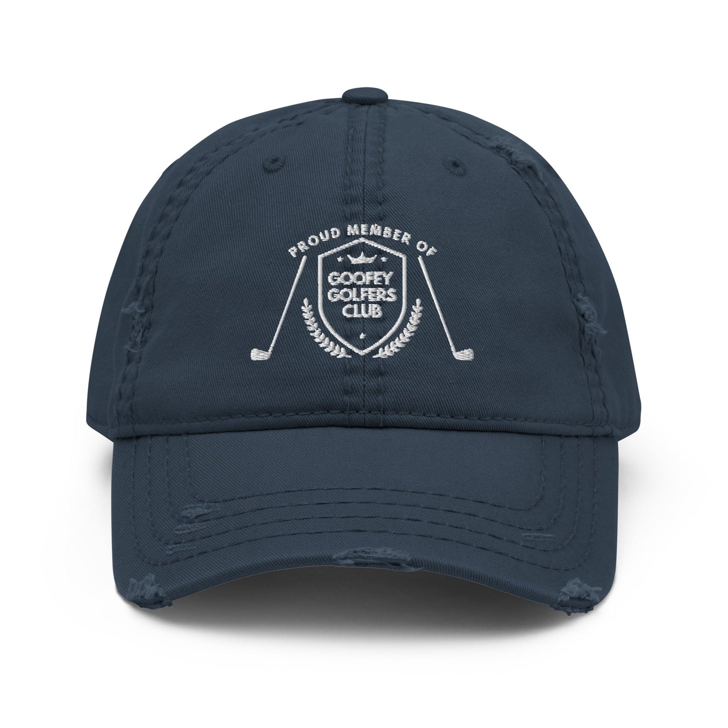 Funny Golfer Gifts  Distressed Cap Navy Goofey Golfers Club Distressed Hat