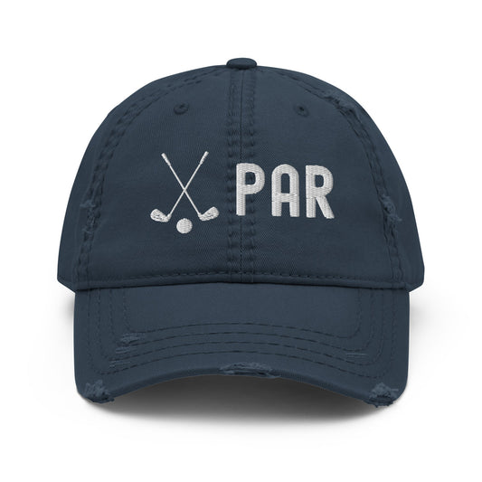 Funny Golfer Gifts  Distressed Cap Navy Par Golf Club Golfball Hat Distressed Hat