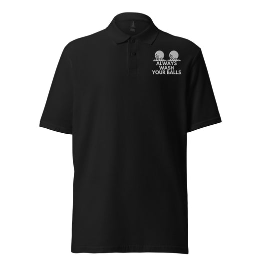 Funny Golfer Gifts  Polo Shirt Black / S Always Wash Your Balls Unisex Pique Polo Shirt