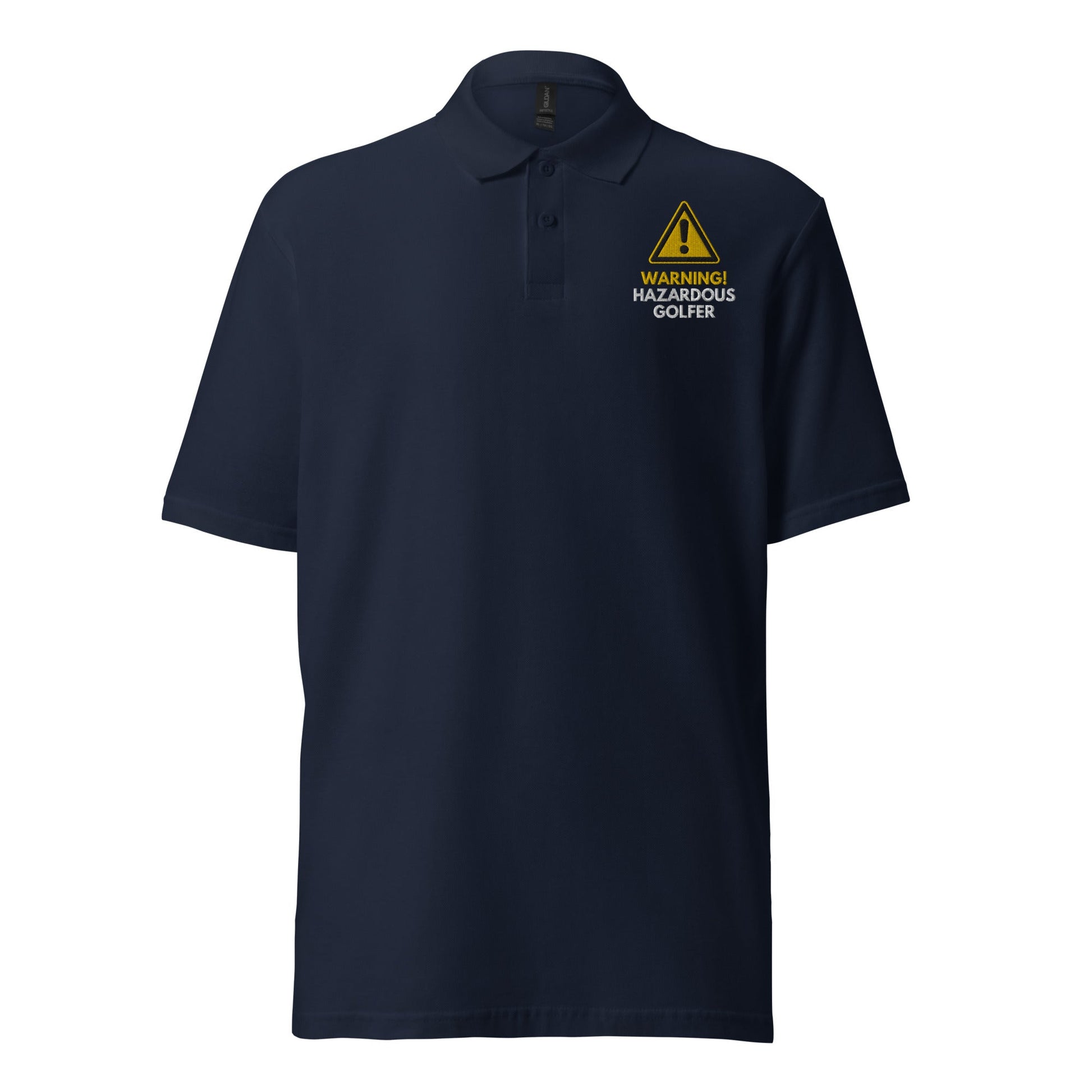 Funny Golfer Gifts  Polo Shirt Navy / S Warning Hazardous Golfer Unisex Pique Polo Shirt