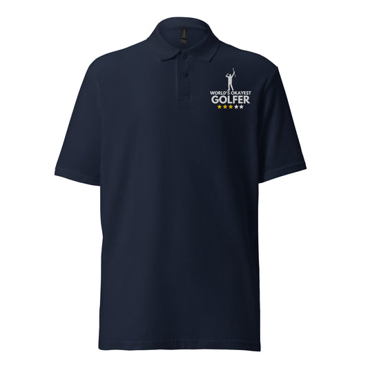 Funny Golfer Gifts  Polo Shirt Navy / S Worlds Okayest Golfer Unisex Pique Polo Shirt