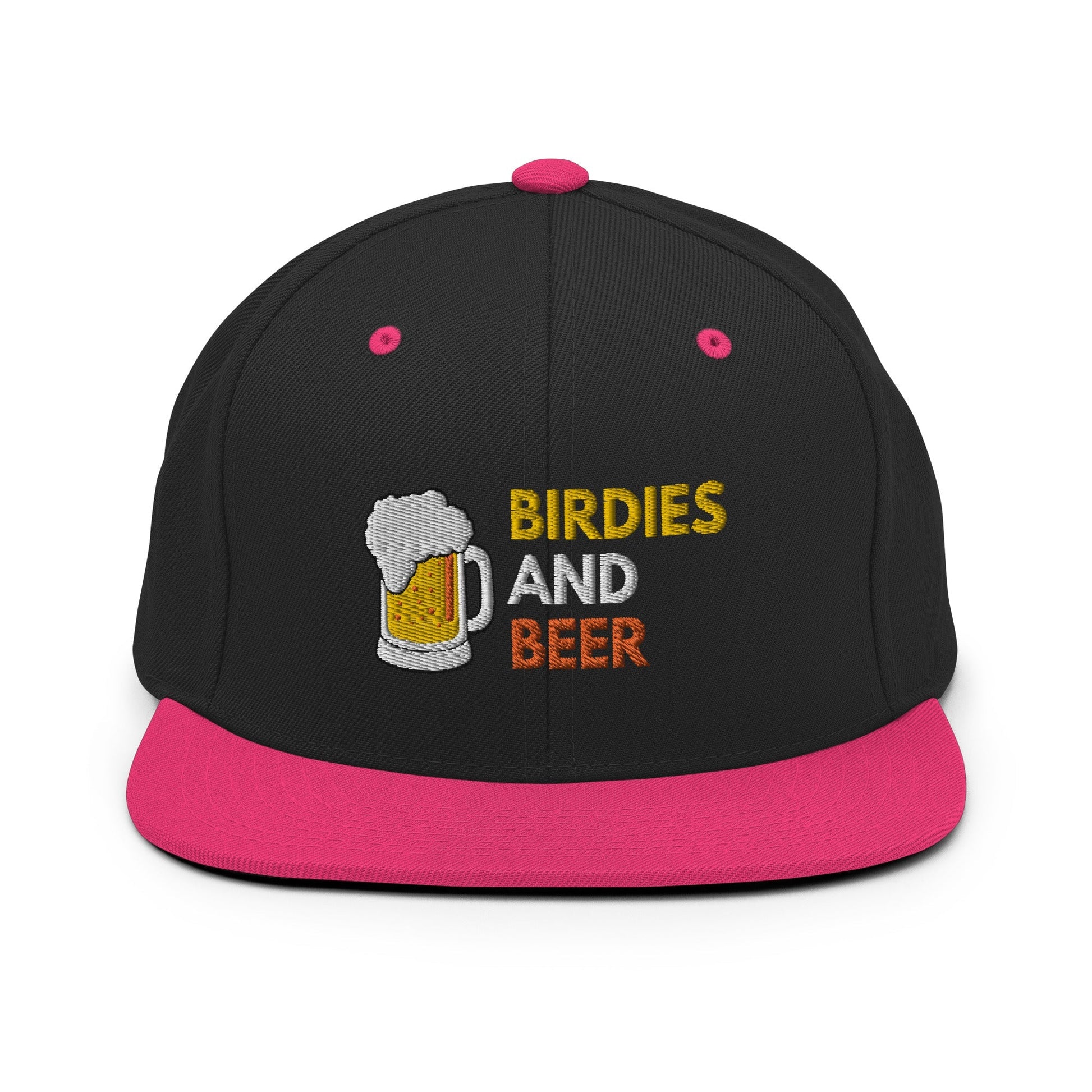Funny Golfer Gifts  Snapback Hat Black/ Neon Pink Birdies and Beer Snapback Hat