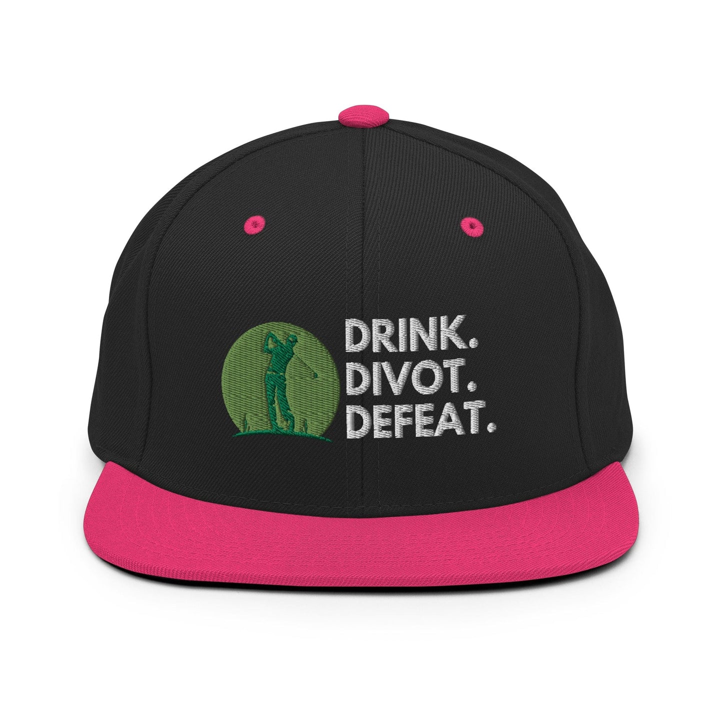 Funny Golfer Gifts  Snapback Hat Black/ Neon Pink Drink. Divot. Defeat Snapback Hat