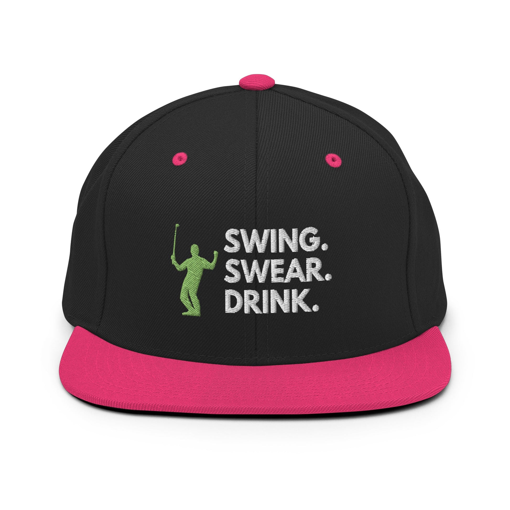 Funny Golfer Gifts  Snapback Hat Black/ Neon Pink Swing. Swear. Drink Snapback Hat