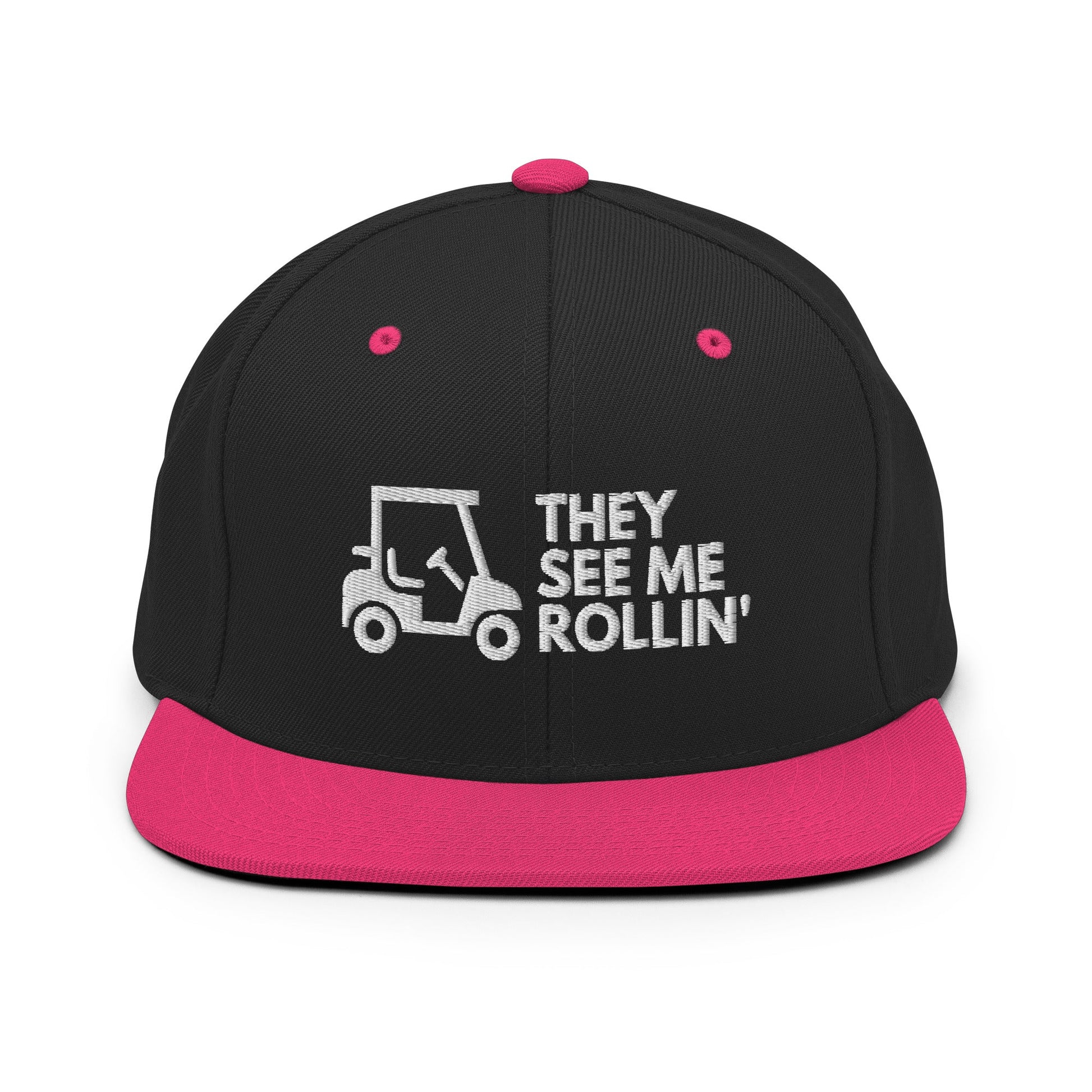 Funny Golfer Gifts  Snapback Hat Black/ Neon Pink They See Me Rollin Golfcart Hat Snapback Hat