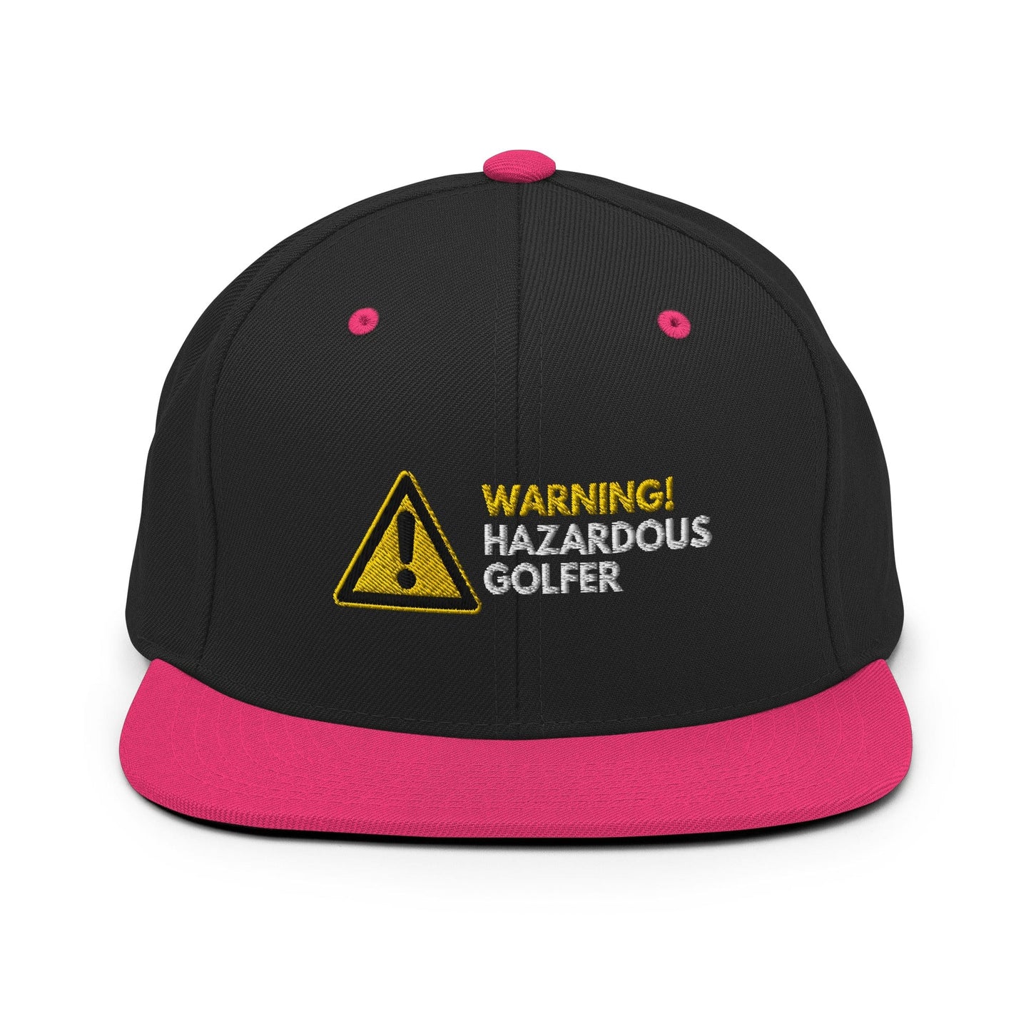 Funny Golfer Gifts  Snapback Hat Black/ Neon Pink Warning Hazardous Golfer Snapback Hat