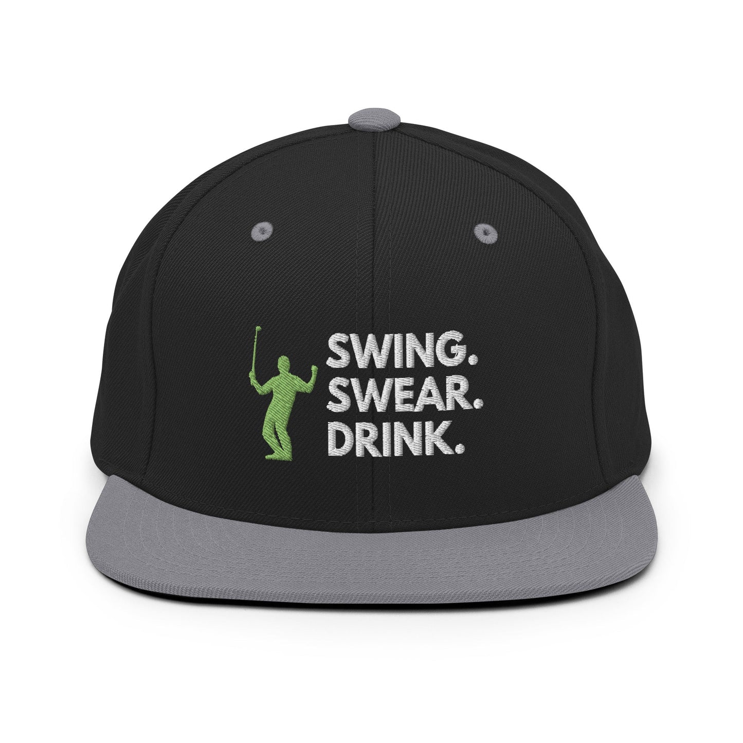 Funny Golfer Gifts  Snapback Hat Black/ Silver Swing. Swear. Drink Snapback Hat