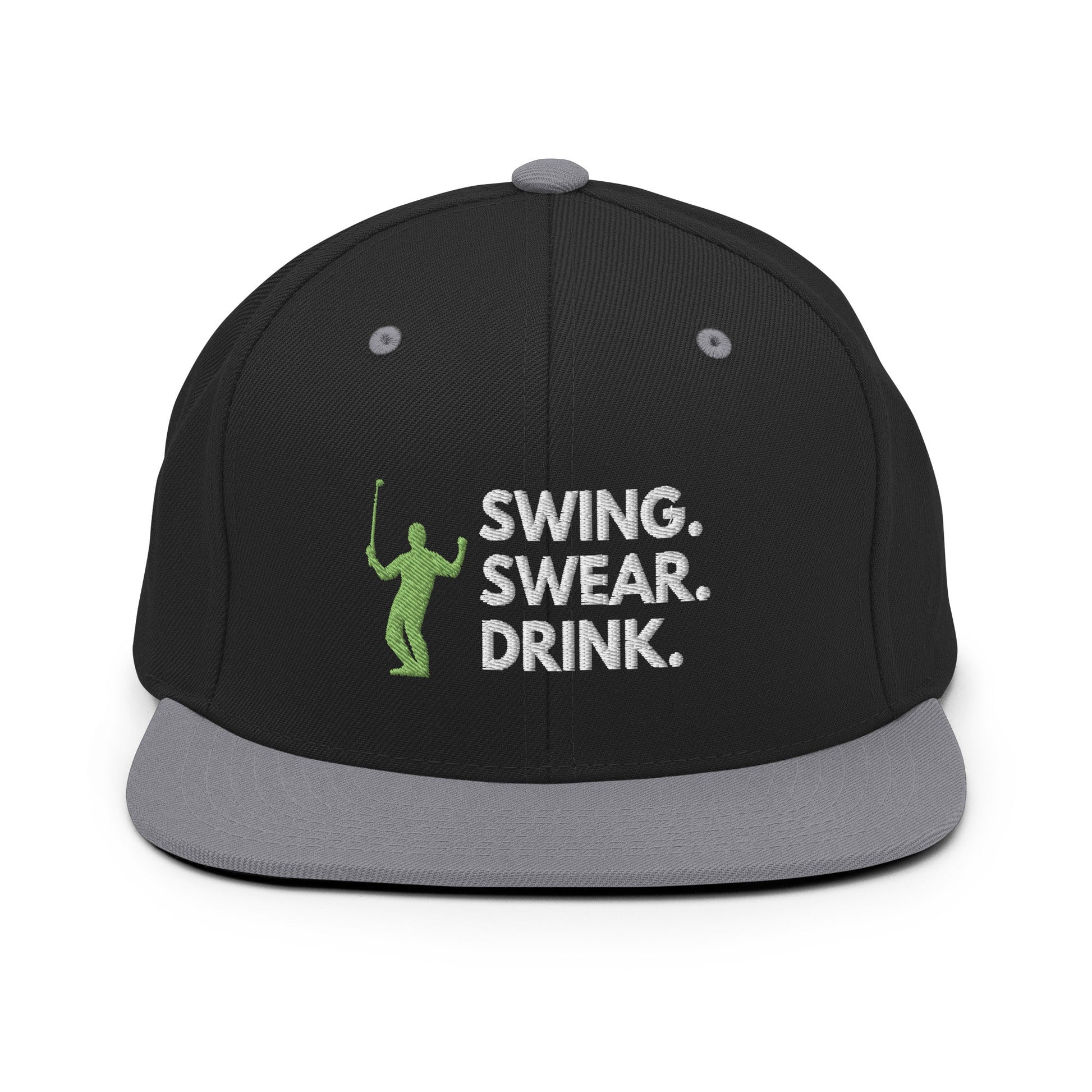 Funny Golfer Gifts  Snapback Hat Black/ Silver Swing. Swear. Drink Snapback Hat